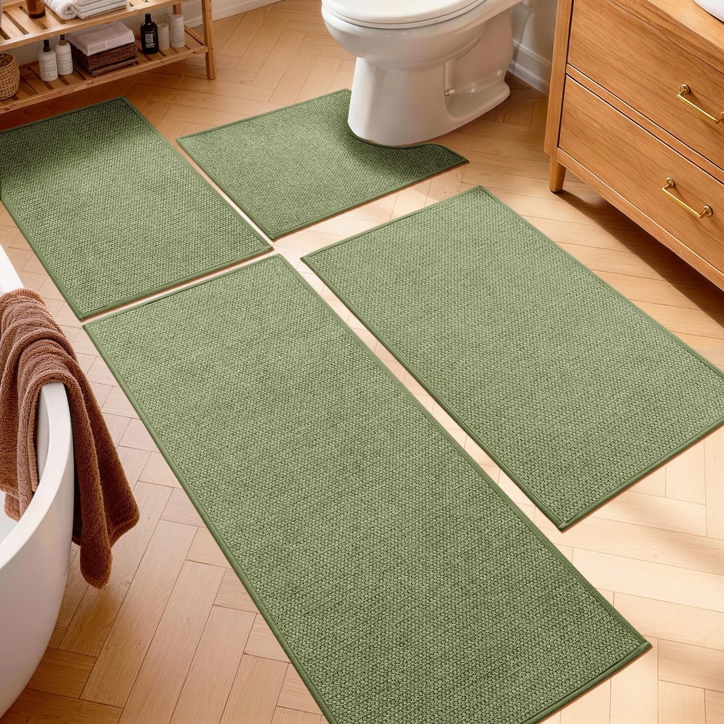 YIHOUSE Gray Bathroom Rugs Sets 3 Piece, Quick Dry Thin Bath Mat with Toilet Rug, Non Slip Absorbent Machine Washable, Bath Runner Rugs for Bathtub Sink Home Decor