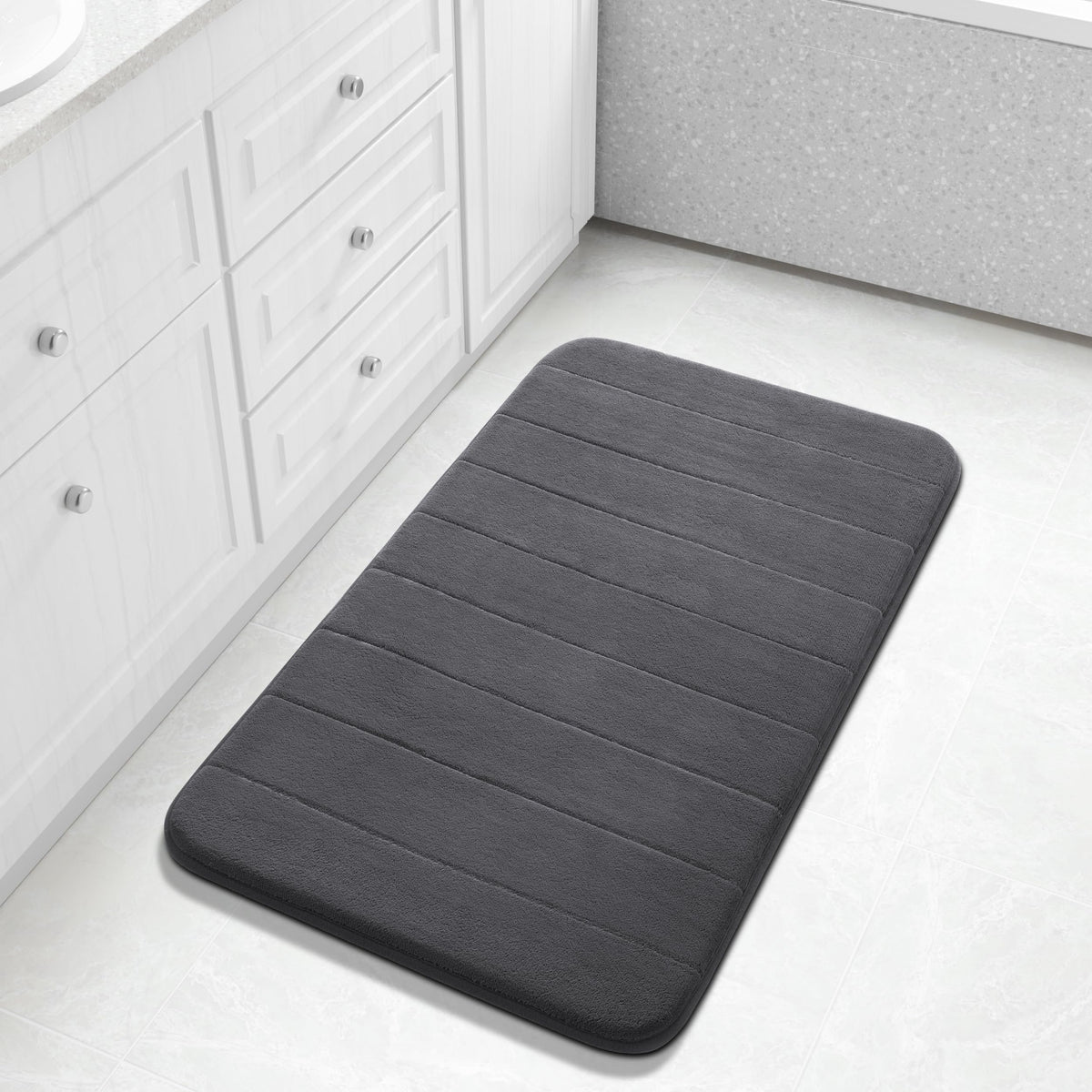 Yimobra Memory Foam Bath Mat, Super Soft Absorbent Bathroom Rug Non Slip, Quick Dry, Machine Washable Floor Carpet for Tub Shower, Home Decor Accessories, 24x17, Grey
