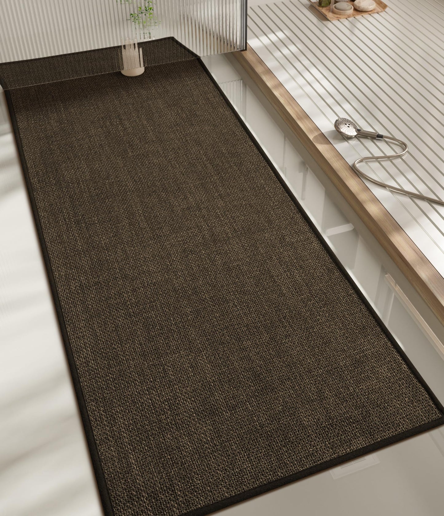 chakme Bathroom Rugs Mat 24x17, Ultra Thin Non Slip Bath Mat Small Quick Dry Absorbent Bath Mat for Bathroom Floor, (Dark Beige, 24"x17")