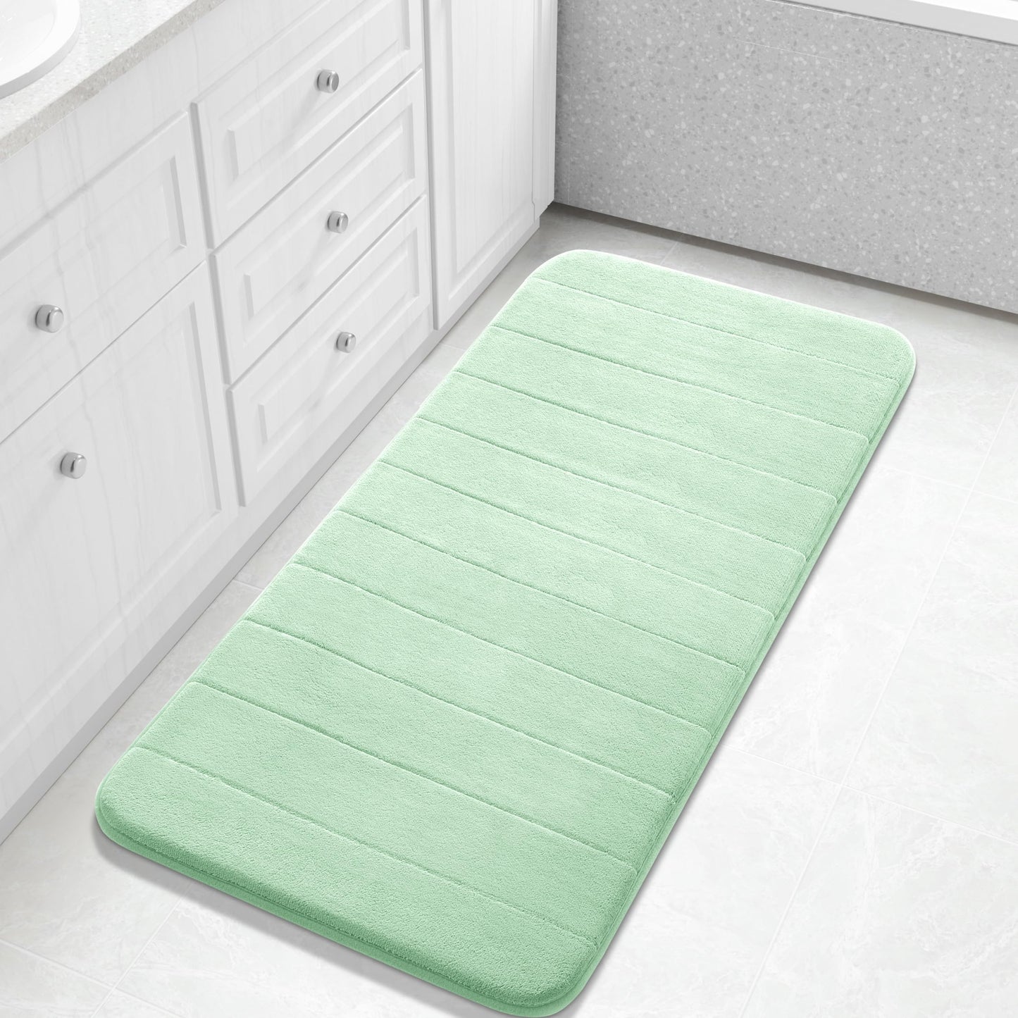 Yimobra Memory Foam Bath Mat, Super Soft Absorbent Bathroom Rug Non Slip, Quick Dry, Machine Washable Floor Carpet for Tub Shower, Home Decor Accessories, 24x17, Grey
