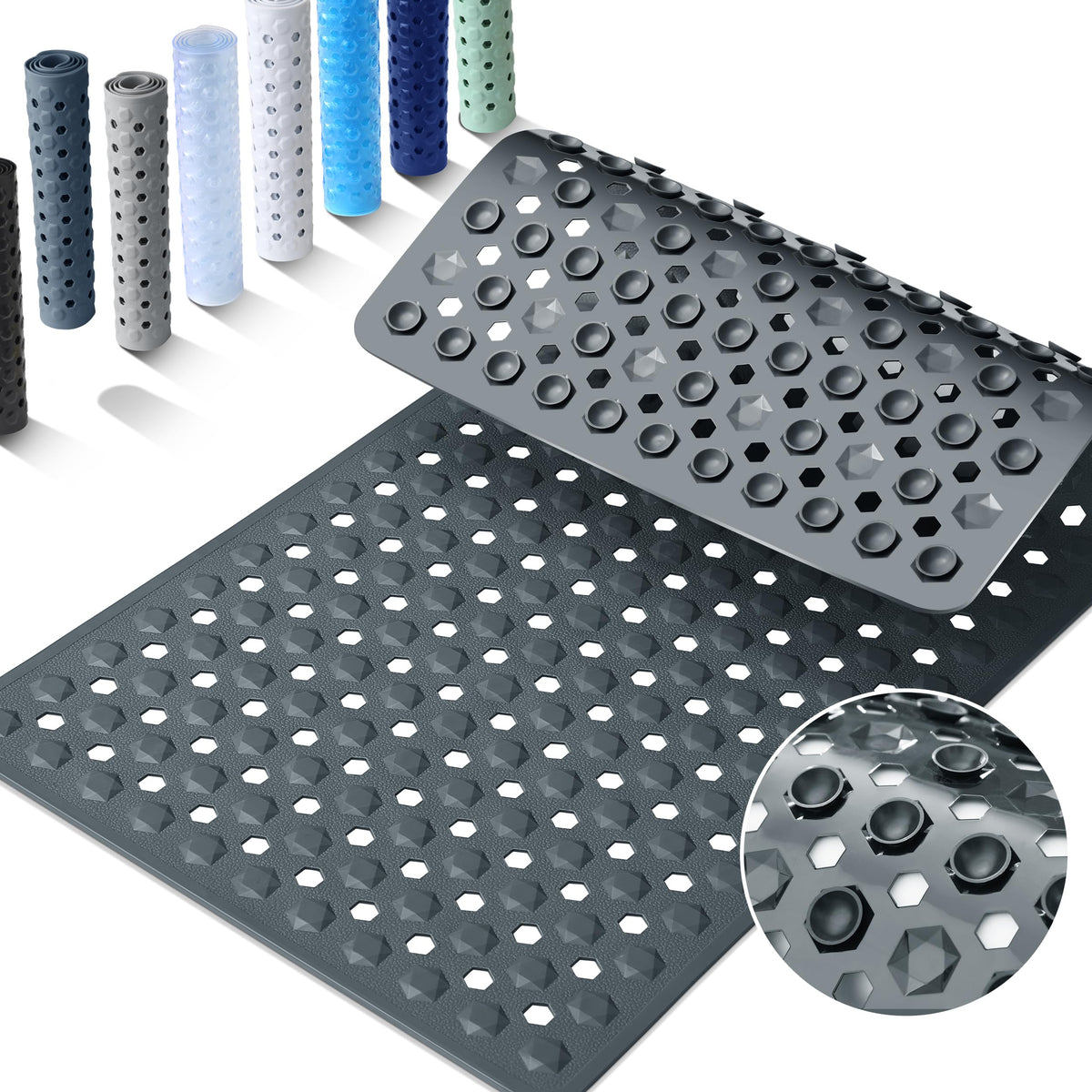 Yimobra Bathtub Mat Non Slip, 34.5"X15.5" Long Shower Mat for Inside Shower, Machine Washable Bath Mat with Drain Holes & Strong Suction Cups, Soft on Feet, Bathroom Essentials, Black