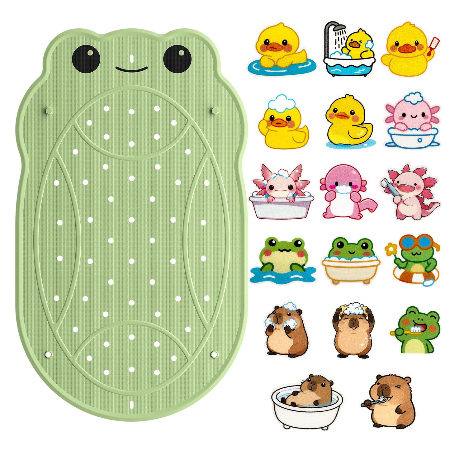 UNEEDE Kids Bathtub Mat Non Slip, Soft Rubber Shower Mat for Toddler | Machine Washable Baby Bath Mat with 100+ suction cups and 50+ Drainage Holes, 30"x18" Cute Frog Design, Baby Bath Essentials