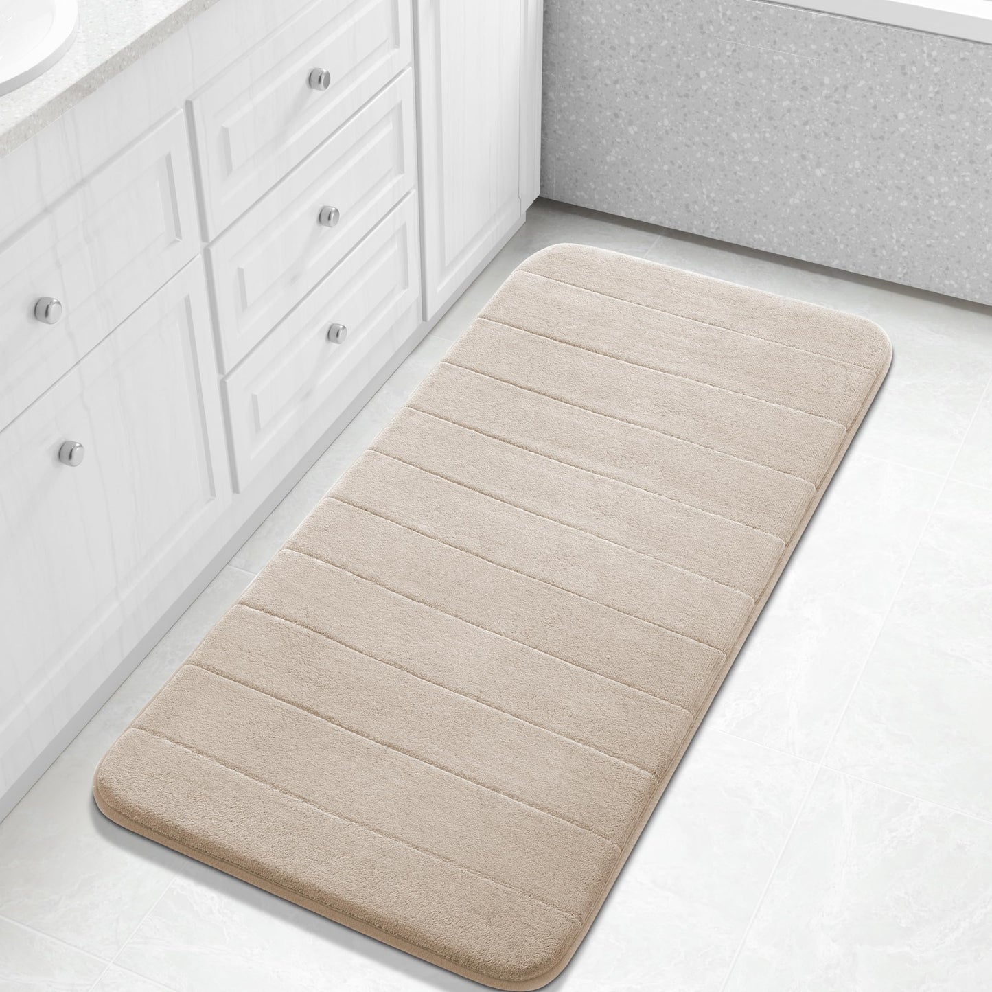 Yimobra Memory Foam Bath Mat, Super Soft Absorbent Bathroom Rug Non Slip, Quick Dry, Machine Washable Floor Carpet for Tub Shower, Home Decor Accessories, 24x17, Grey