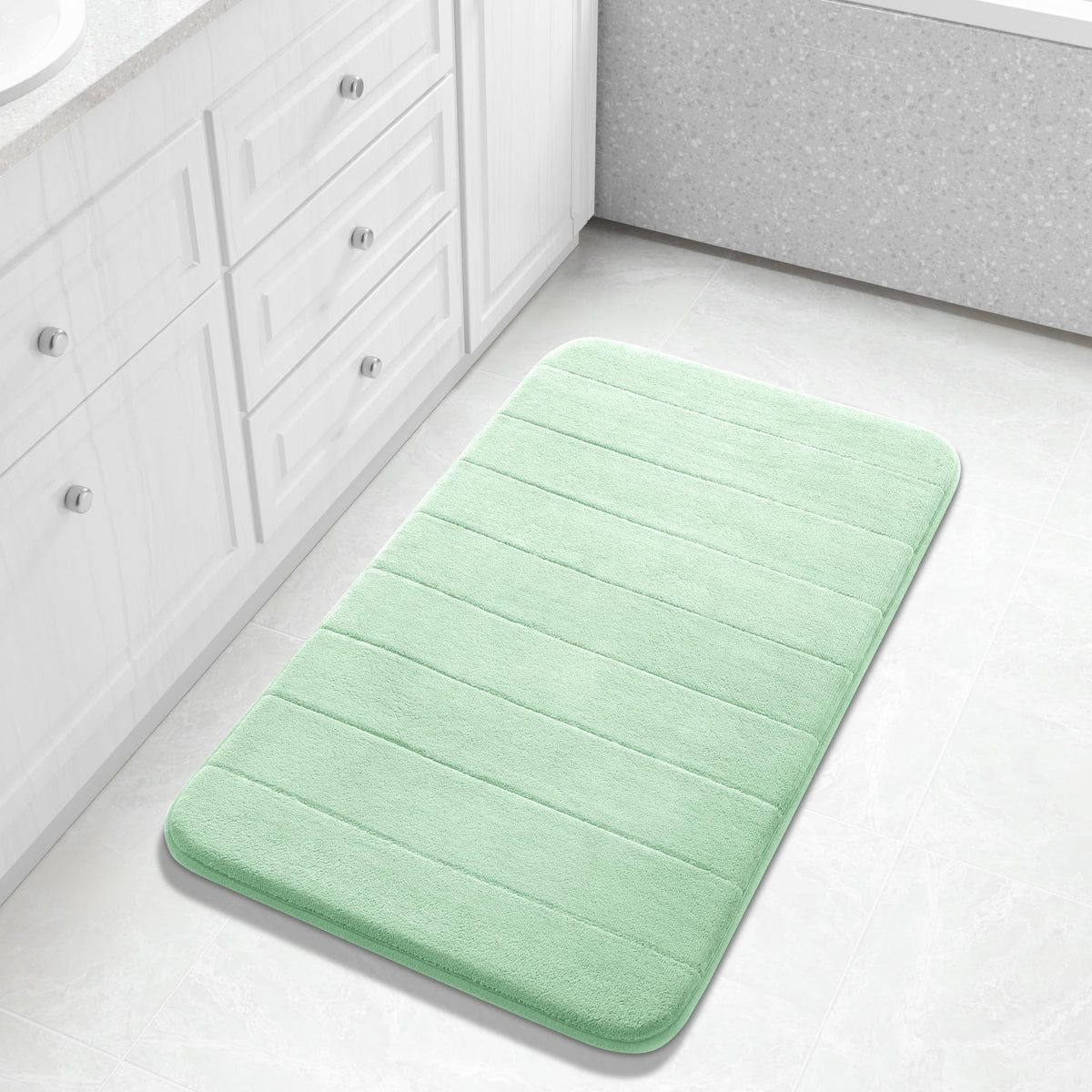 Yimobra Memory Foam Bath Mat, Super Soft Absorbent Bathroom Rug Non Slip, Quick Dry, Machine Washable Floor Carpet for Tub Shower, Home Decor Accessories, 24x17, Grey
