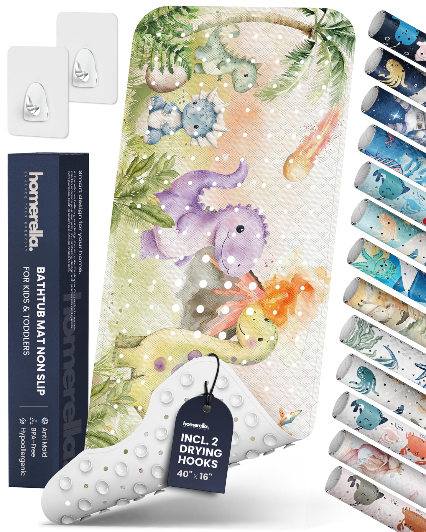 homerella Bathtub Mat Non Slip Kids 40x16 Baby Bath Mat Non Slip Anti Mold | 100% BPA Free, Non Toxic, Mildew Resistant, Machine Washable, Extra Long Kids Bath Mat for Tub Non Slip, Toddler Bath Mat