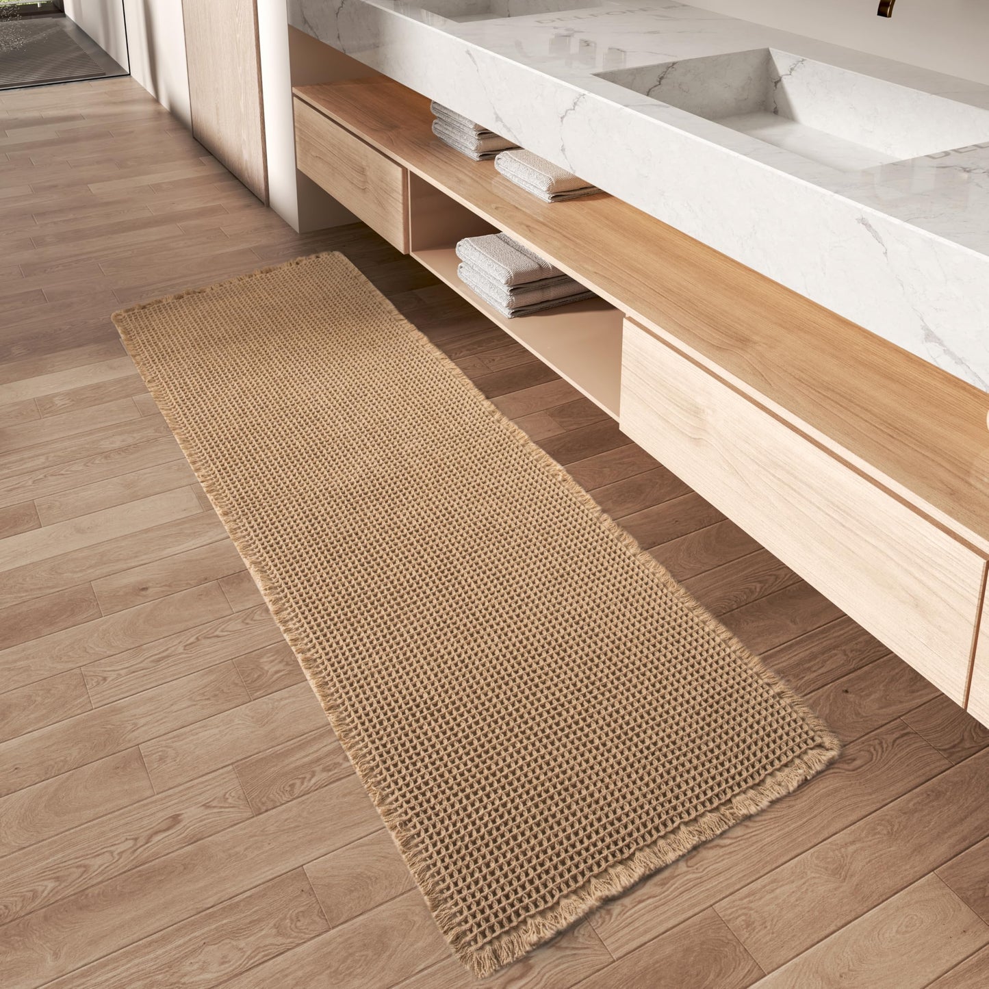 Upgraded Waffle Bath Mat Ultra Absorbent Non Slip Bathroom Mat, 17" x 24" | Brown, Quick Dry Washable Bathroom Rugs, Extra Soft Decorative Bath Rugs for Bathroom Floor, Beside Tub and Shower