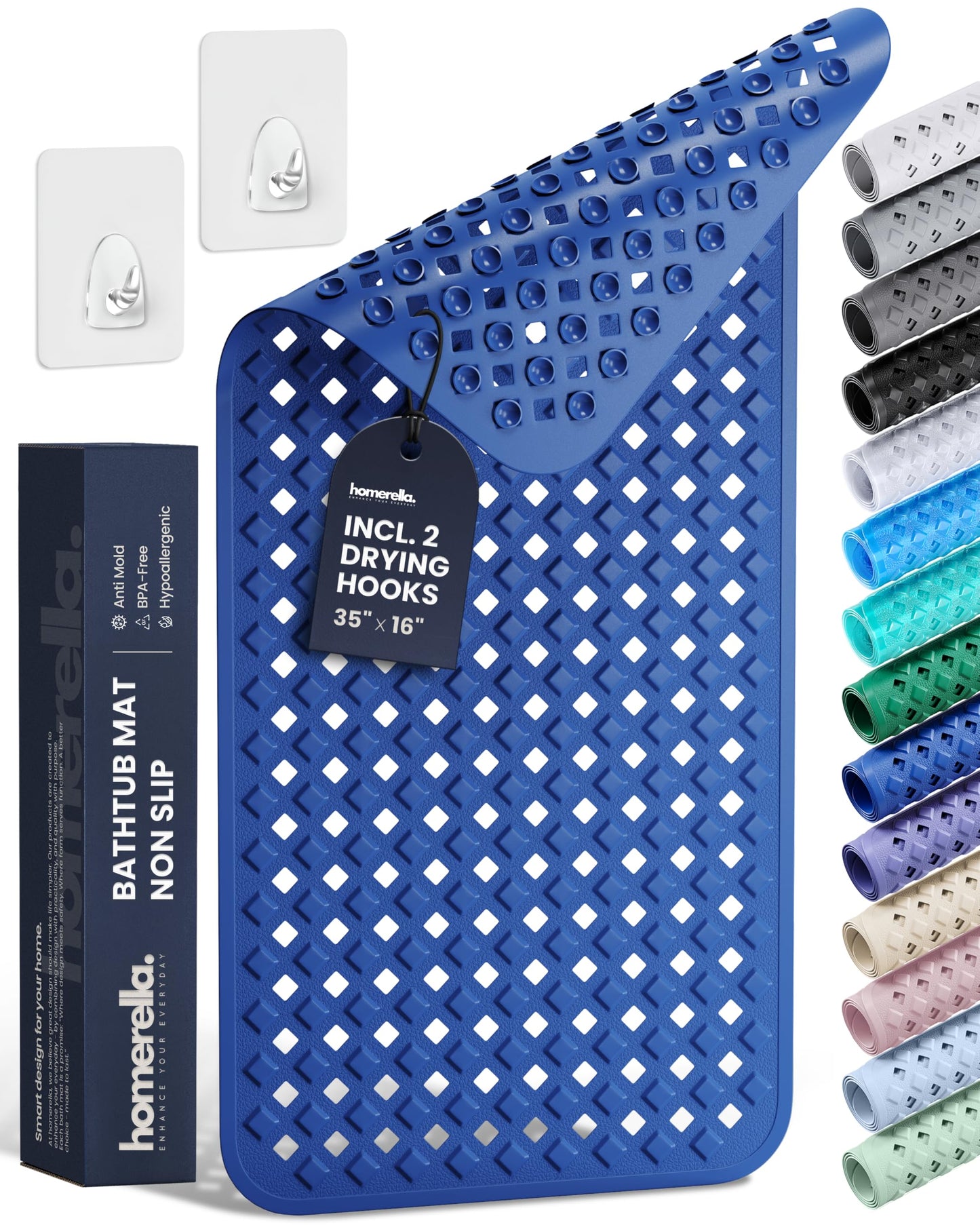 homerella Bathtub Mat Non Slip 35x16 Shower Mat Non Slip Anti Mold BPA Free | Mildew Resistant, Machine Washable, Extra Long Tub Mat, Shower Mats for Inside Shower, Bath Mat for Tub Non Slip EU Certified