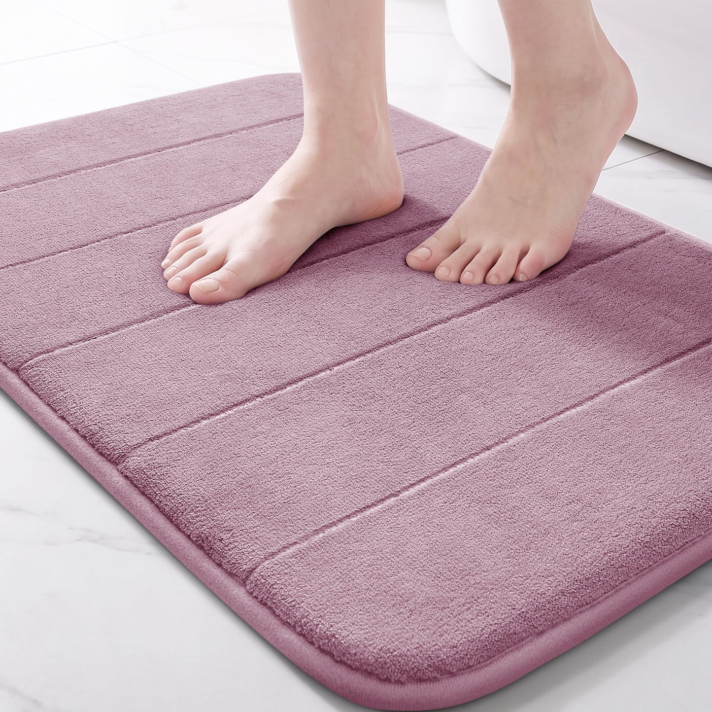 Yimobra Memory Foam Bath Mat, Super Soft Absorbent Bathroom Rug Non Slip, Quick Dry, Machine Washable Floor Carpet for Tub Shower, Home Decor Accessories, 24x17, Grey