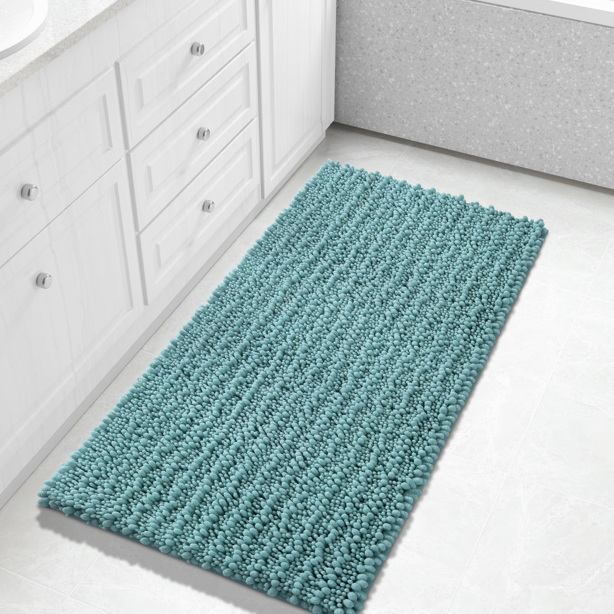 Yimobra Bathroom Rugs Non-Slip Washable – Extra Soft & Absorbent Chenille Bath Mat, Quick-Dry Plush Shaggy Floor & Vanity Bath Rugs for Tub & Shower, Modern Home Decor Accessories, 24 x 17, Grey