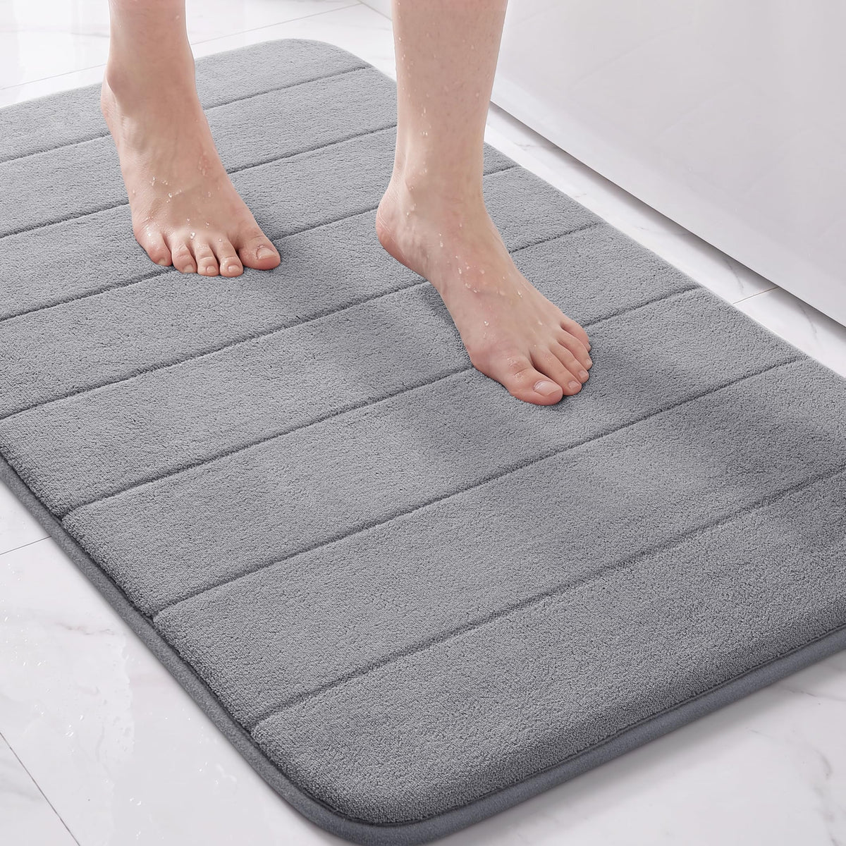 Yimobra Memory Foam Bath Mat, Super Soft Absorbent Bathroom Rug Non Slip, Quick Dry, Machine Washable Floor Carpet for Tub Shower, Home Decor Accessories, 24x17, Grey
