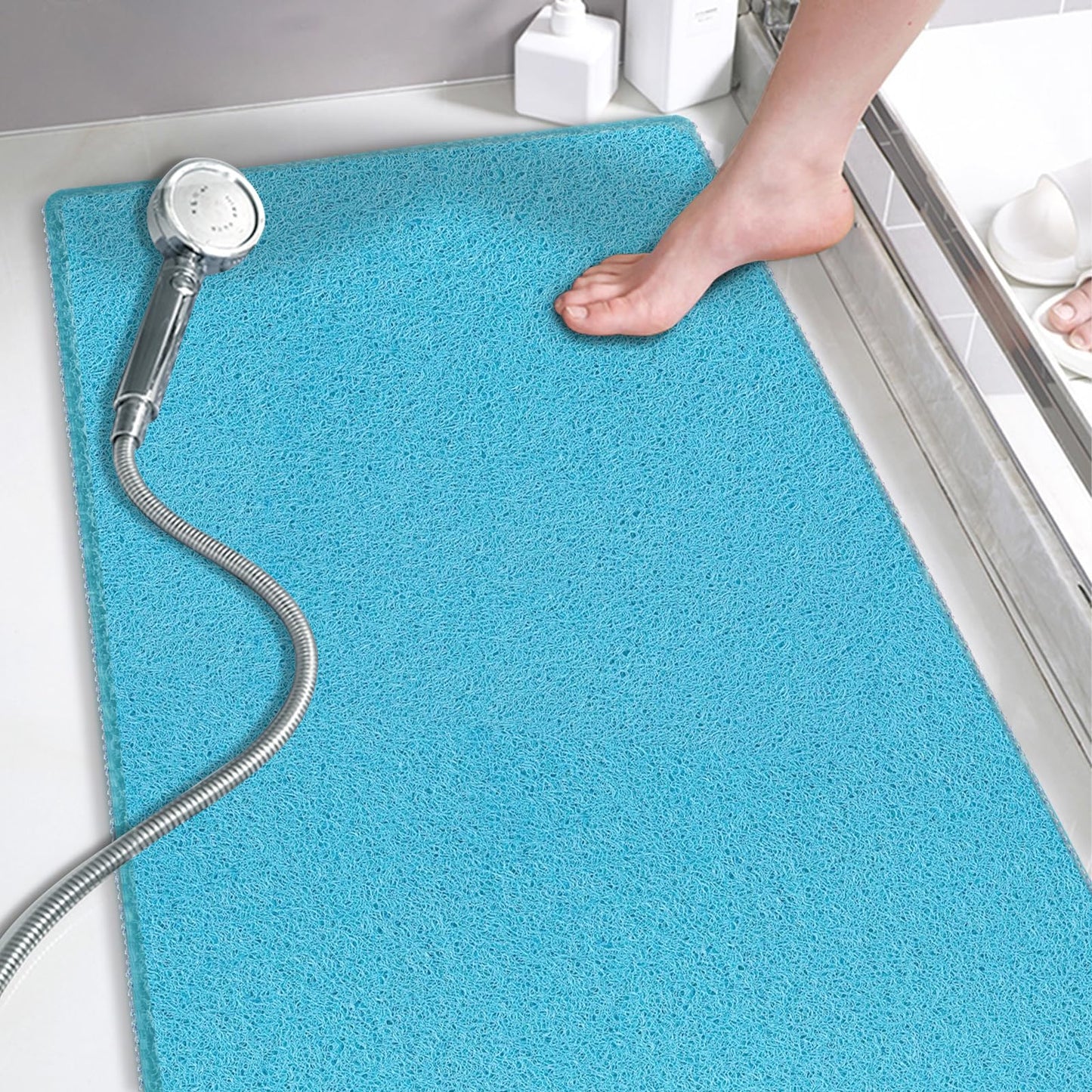 godehone Shower Mats Non Slip Without Suction Cups, PVC Loofah Bathroom Mats, Loofah Mats for Shower and Bathroom, Quick Drying, 15.7× 36 Inch, Grey