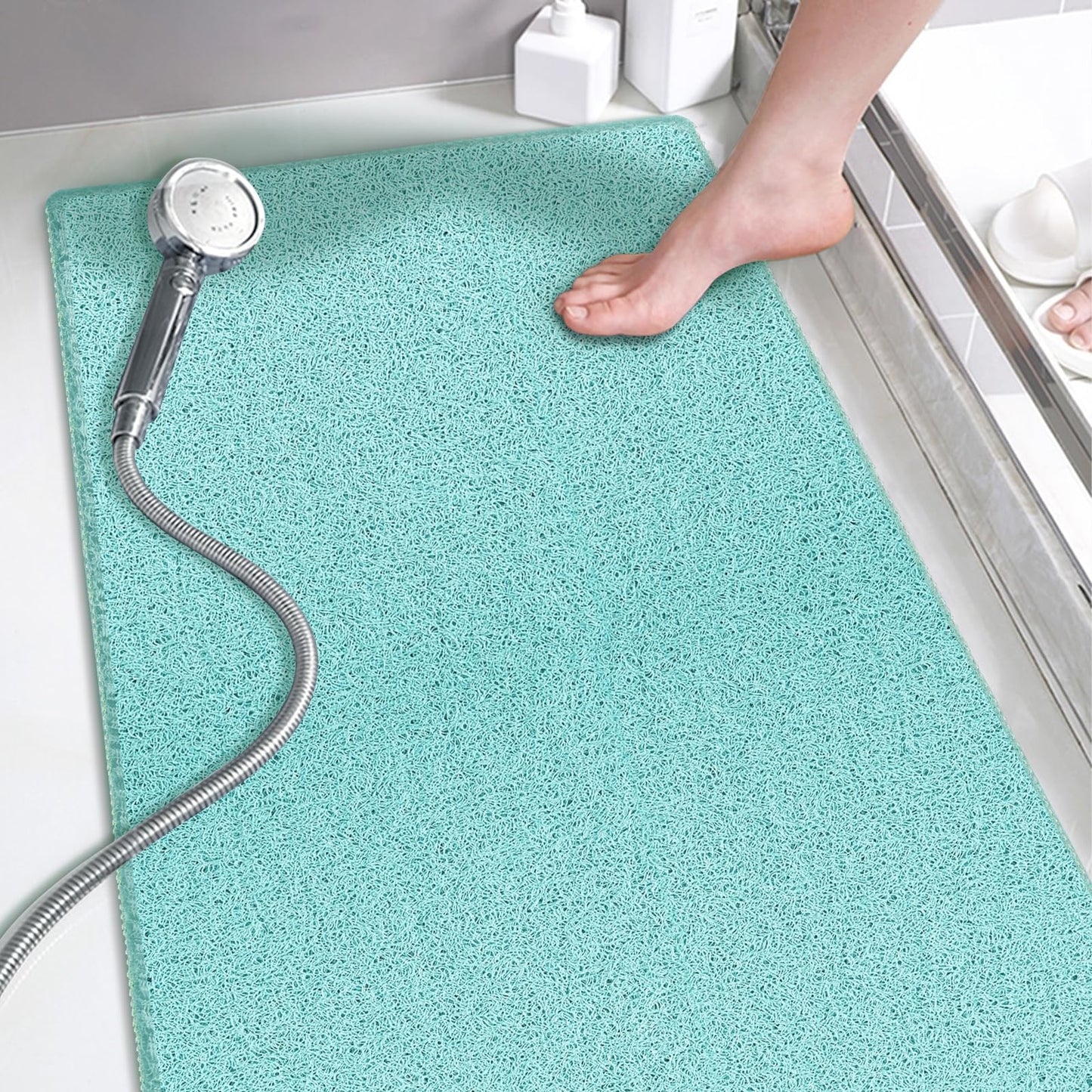 godehone Shower Mats Non Slip Without Suction Cups, PVC Loofah Bathroom Mats, Loofah Mats for Shower and Bathroom, Quick Drying, 15.7× 36 Inch, Grey