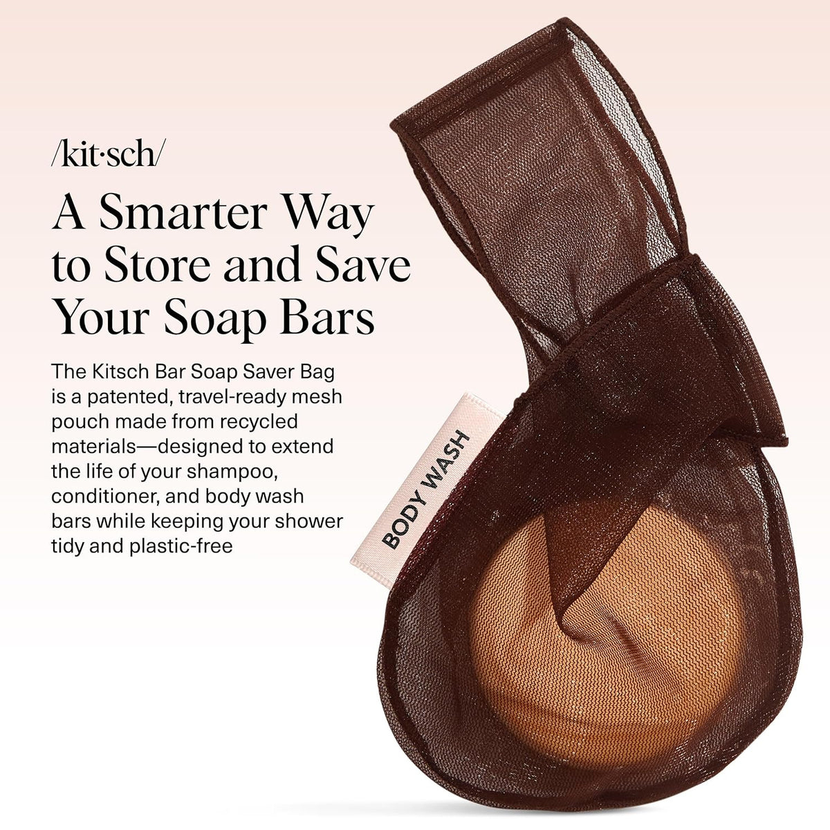 Kitsch Soap Saver Bag – Patented Mesh Bag Soap Holder – Chocolate | for Shampoo and Conditioner Bars – Extends Use & Prevents Soggy Mess – Recycled Beauty Mesh Pouch, Eco-Friendly