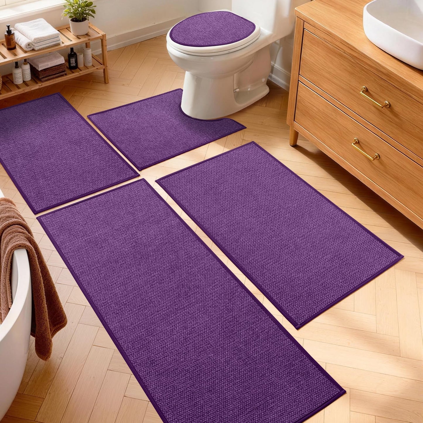 YIHOUSE Gray Bathroom Rugs Sets 3 Piece, Quick Dry Thin Bath Mat with Toilet Rug, Non Slip Absorbent Machine Washable, Bath Runner Rugs for Bathtub Sink Home Decor