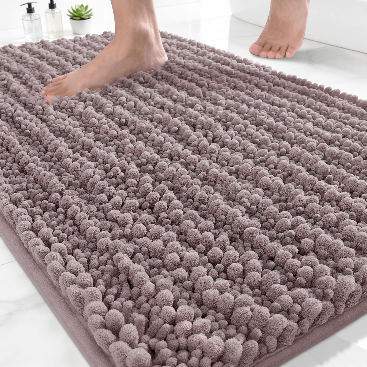 Yimobra Bathroom Rugs Non-Slip Washable – Extra Soft & Absorbent Chenille Bath Mat, Quick-Dry Plush Shaggy Floor & Vanity Bath Rugs for Tub & Shower, Modern Home Decor Accessories, 24 x 17, Grey