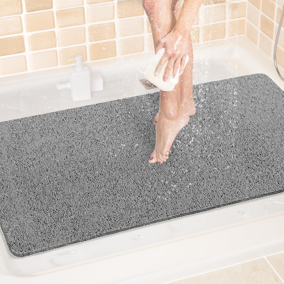 LuxStep Shower Mat Bathtub Mat,24x16 inch, Non-Slip Bath Mat with Drain, Quick Drying PVC Loofah Bathmat for Tub,Shower,Bathroom (Phthalate Free,Grey) | 24x16 inch PVC Loofah Bathmat for Tub,Shower,Bathroom (Phthalate Free,Grey)