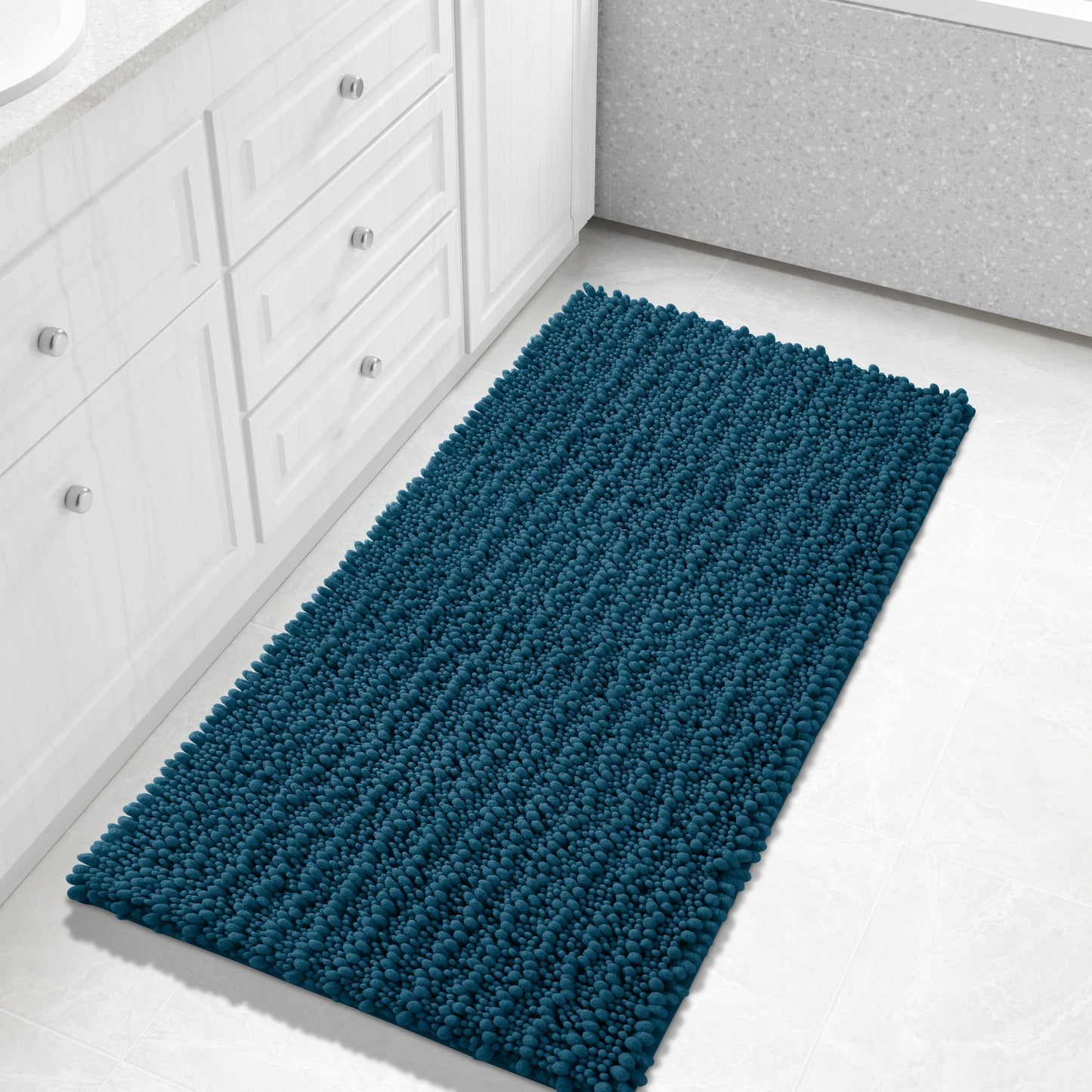 Yimobra Bathroom Rugs Non-Slip Washable – Extra Soft & Absorbent Chenille Bath Mat, Quick-Dry Plush Shaggy Floor & Vanity Bath Rugs for Tub & Shower, Modern Home Decor Accessories, 24 x 17, Grey