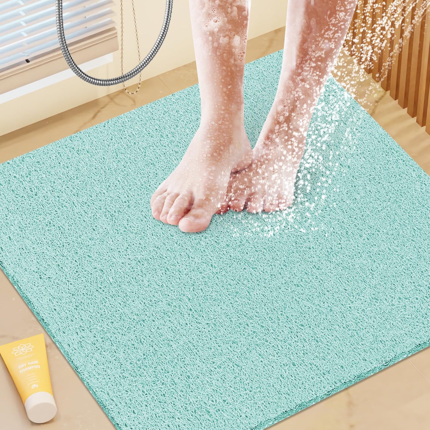 SoftDuo Shower Mat Bathtub Mat Non-Slip Soft Tub Mat | 24x16 inch,PVC Loofah Bath Mat with Drain for Tub and Bathroom,Quick Drying,Grey