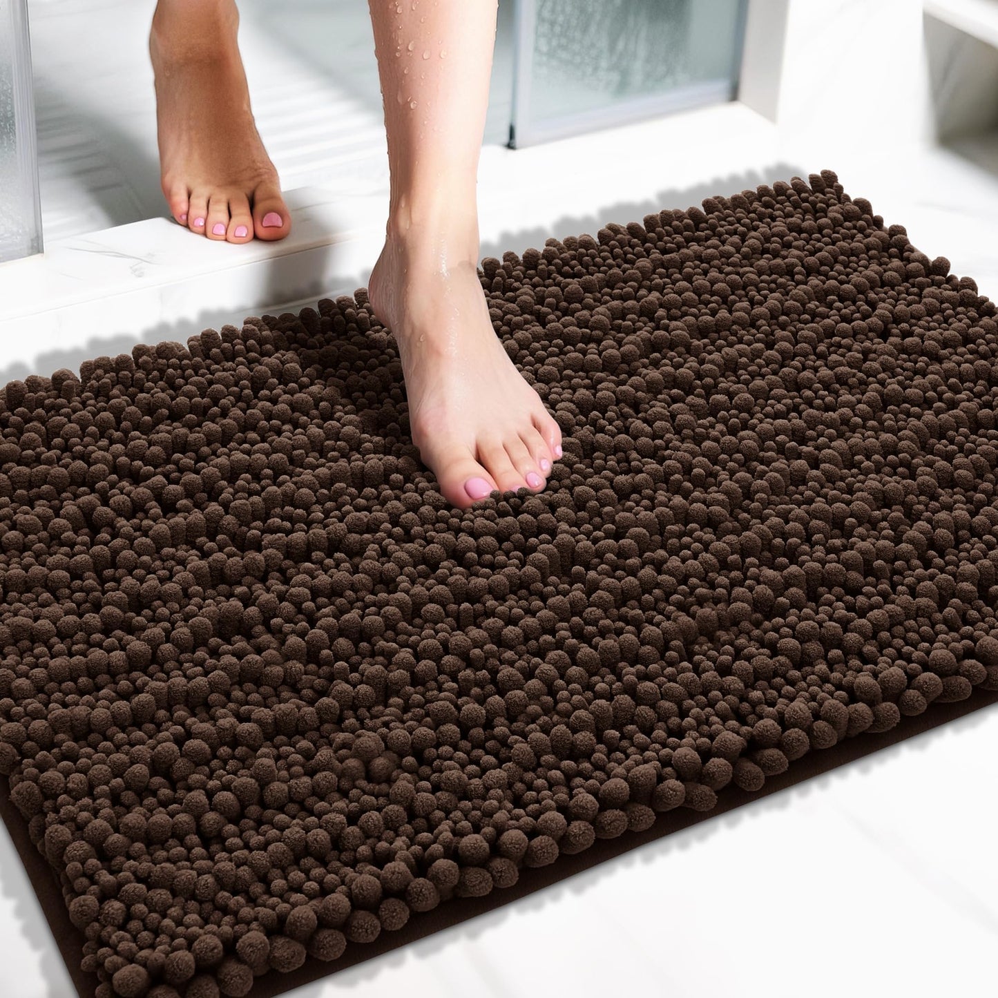 Yimobra Bathroom Rugs Non-Slip Washable – Extra Soft & Absorbent Chenille Bath Mat, Quick-Dry Plush Shaggy Floor & Vanity Bath Rugs for Tub & Shower, Modern Home Decor Accessories, 24 x 17, Grey