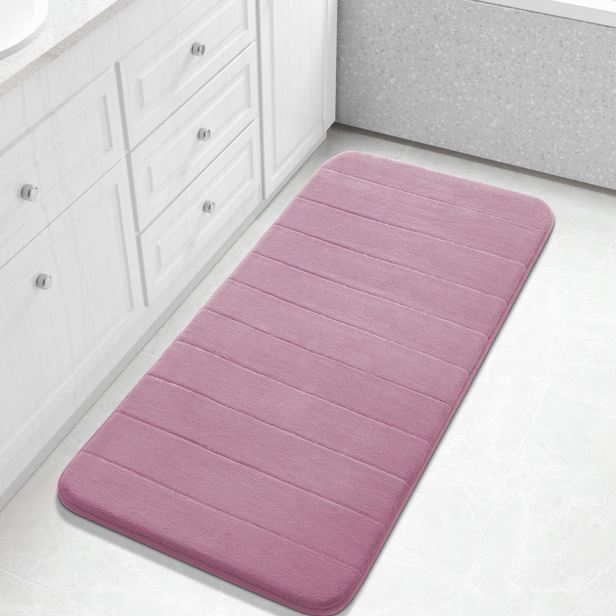 Yimobra Memory Foam Bath Mat, Super Soft Absorbent Bathroom Rug Non Slip, Quick Dry, Machine Washable Floor Carpet for Tub Shower, Home Decor Accessories, 24x17, Grey