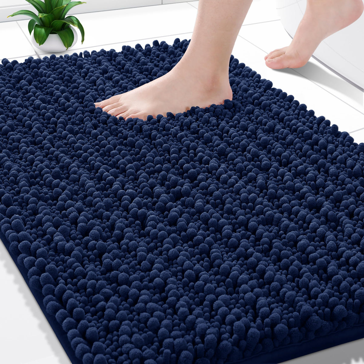 Yimobra Bathroom Rugs Non-Slip Washable – Extra Soft & Absorbent Chenille Bath Mat, Quick-Dry Plush Shaggy Floor & Vanity Bath Rugs for Tub & Shower, Modern Home Decor Accessories, 24 x 17, Grey