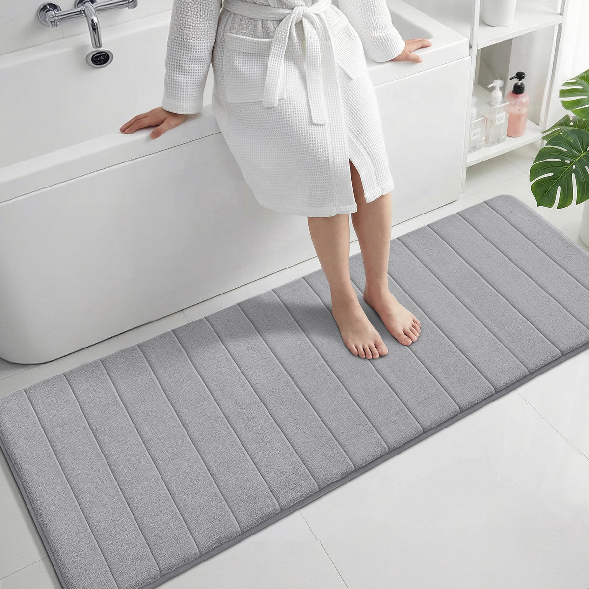 Yimobra Memory Foam Bath Mat, Super Soft Absorbent Bathroom Rug Non Slip, Quick Dry, Machine Washable Floor Carpet for Tub Shower, Home Decor Accessories, 24x17, Grey