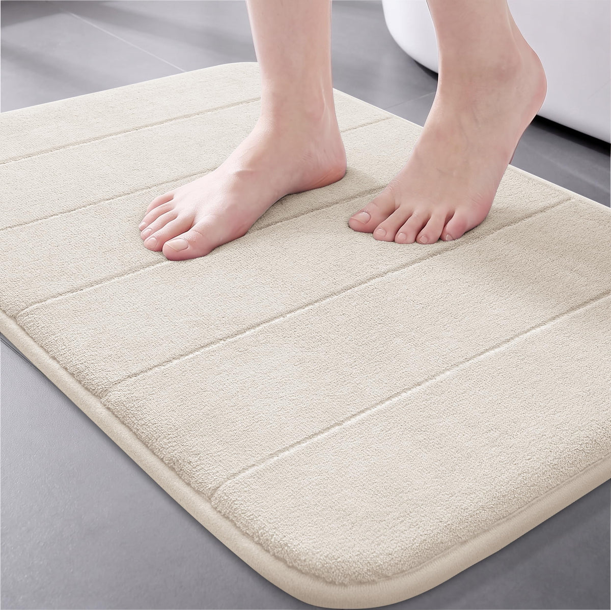 Yimobra Memory Foam Bath Mat, Super Soft Absorbent Bathroom Rug Non Slip, Quick Dry, Machine Washable Floor Carpet for Tub Shower, Home Decor Accessories, 24x17, Grey