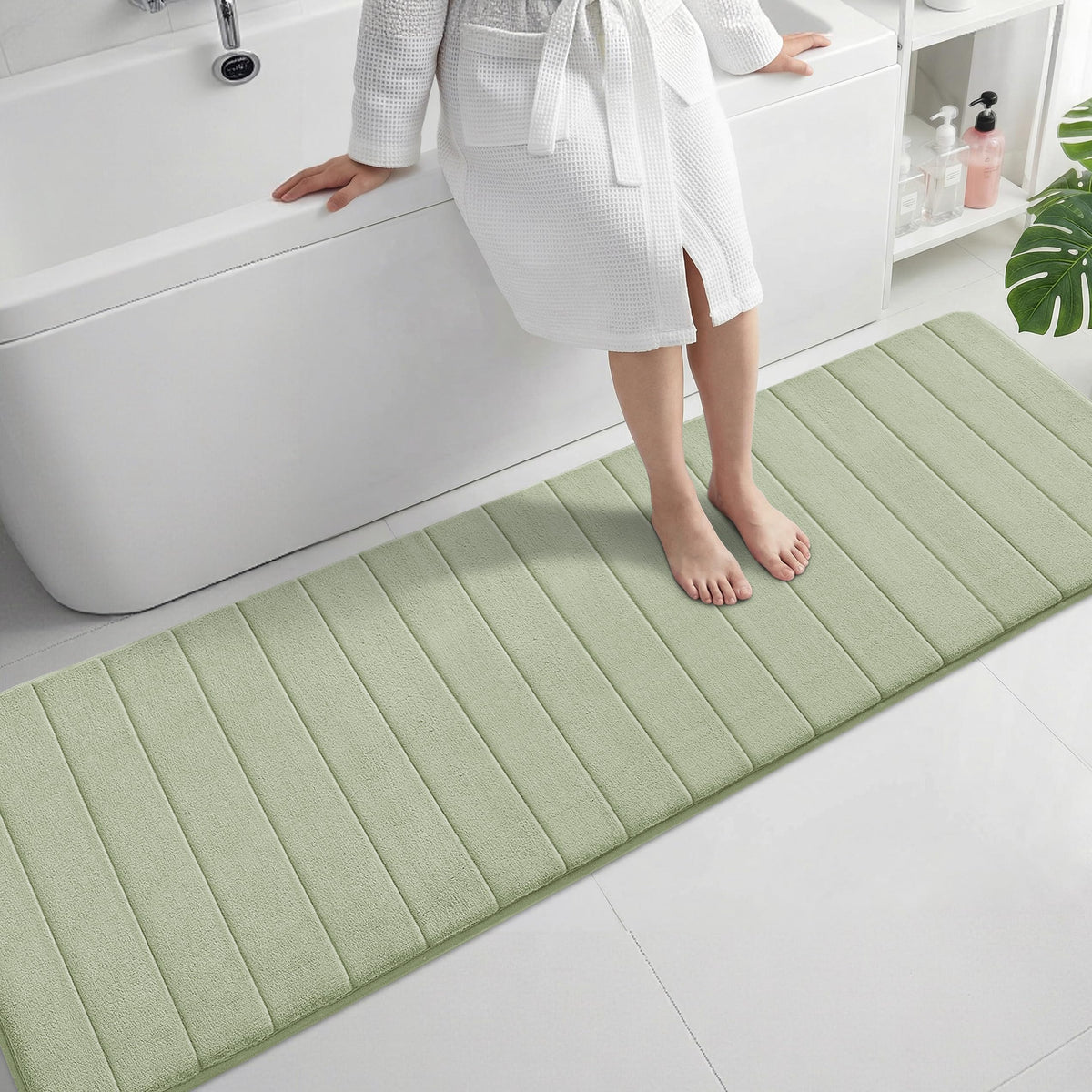 Yimobra Memory Foam Bath Mat, Super Soft Absorbent Bathroom Rug Non Slip, Quick Dry, Machine Washable Floor Carpet for Tub Shower, Home Decor Accessories, 24x17, Grey