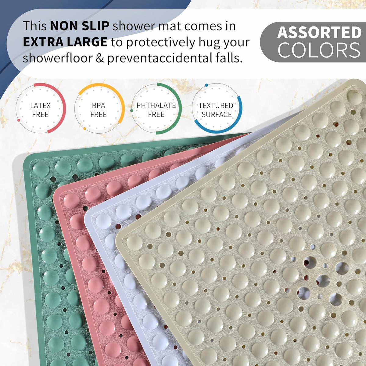 Yimobra Shower Mat 21X21 Inch Square, Non Slip Bathtub Mat with Large Suction Cups&Drain Holes, Soft Fast Dry Shower Stall Mats for Inside Shower, Machine Washable BPA-Free,Bath Essentials, Clear Gray