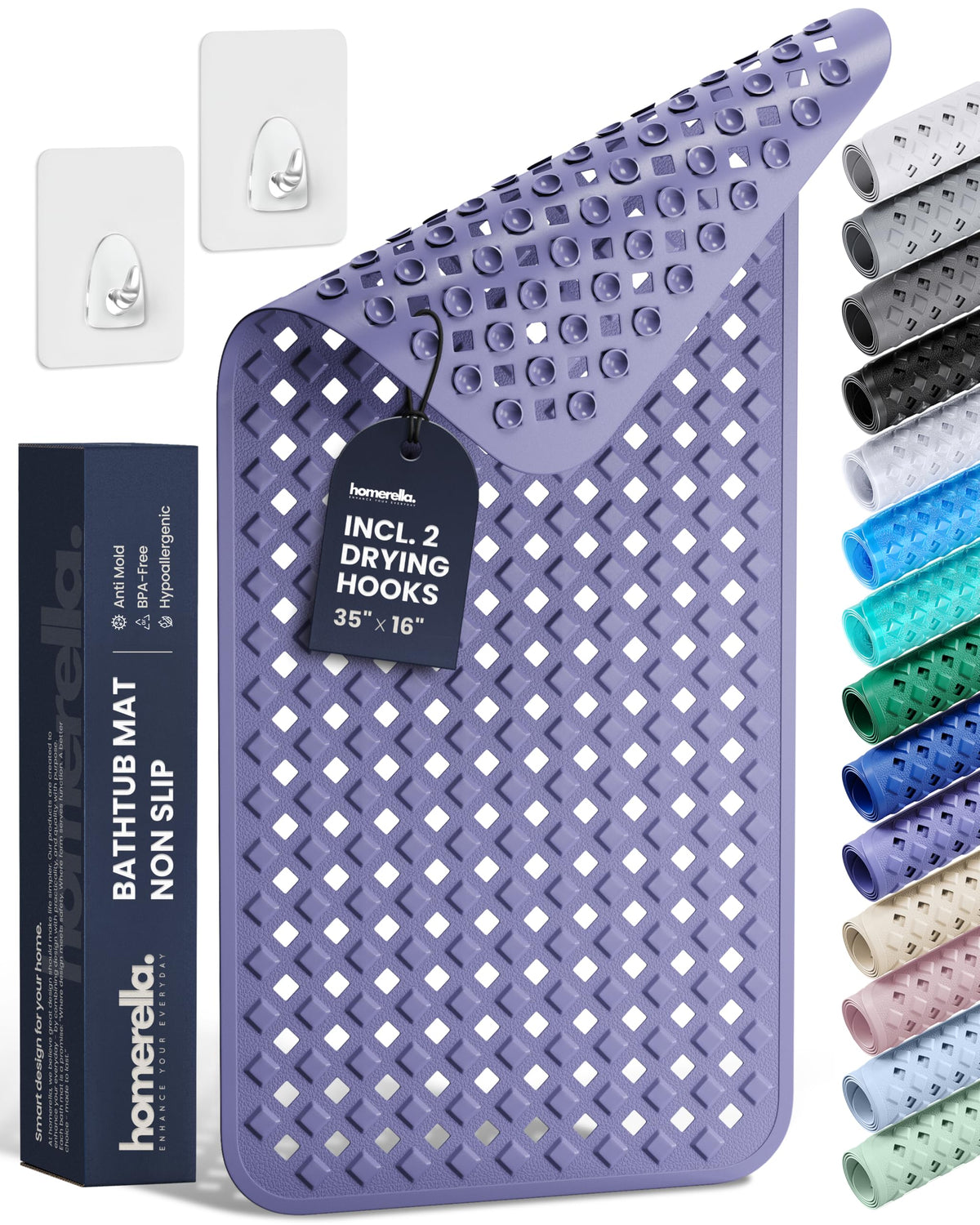 homerella Bathtub Mat Non Slip 35x16 Shower Mat Non Slip Anti Mold BPA Free | Mildew Resistant, Machine Washable, Extra Long Tub Mat, Shower Mats for Inside Shower, Bath Mat for Tub Non Slip EU Certified