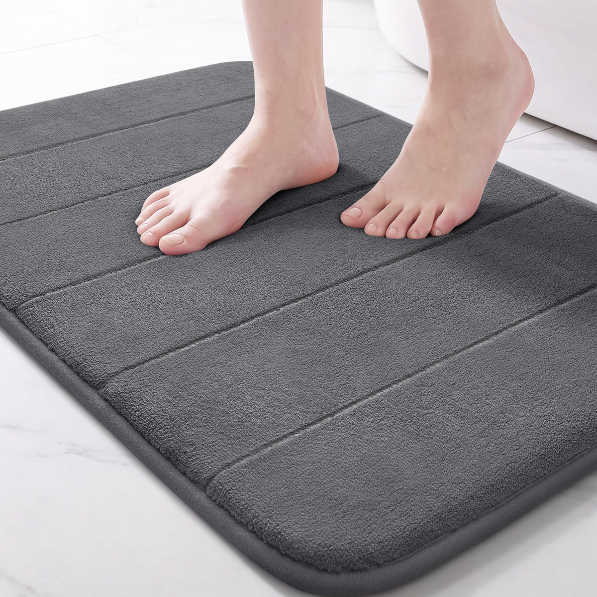 Yimobra Memory Foam Bath Mat, Super Soft Absorbent Bathroom Rug Non Slip, Quick Dry, Machine Washable Floor Carpet for Tub Shower, Home Decor Accessories, 24x17, Grey