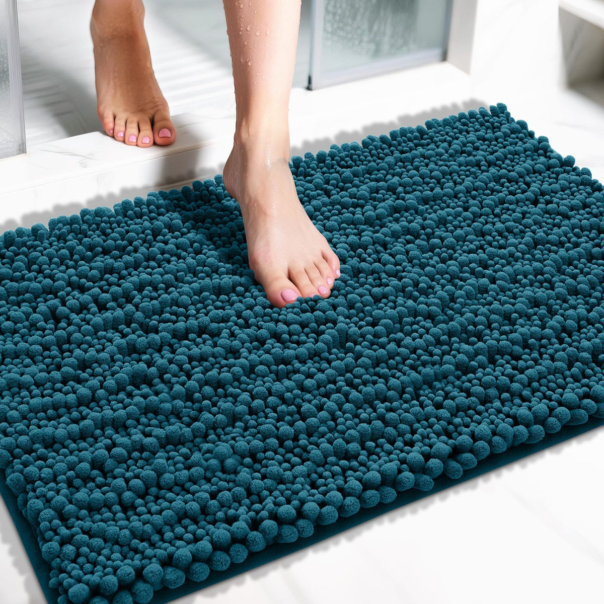 Yimobra Bathroom Rugs Non-Slip Washable – Extra Soft & Absorbent Chenille Bath Mat, Quick-Dry Plush Shaggy Floor & Vanity Bath Rugs for Tub & Shower, Modern Home Decor Accessories, 24 x 17, Grey