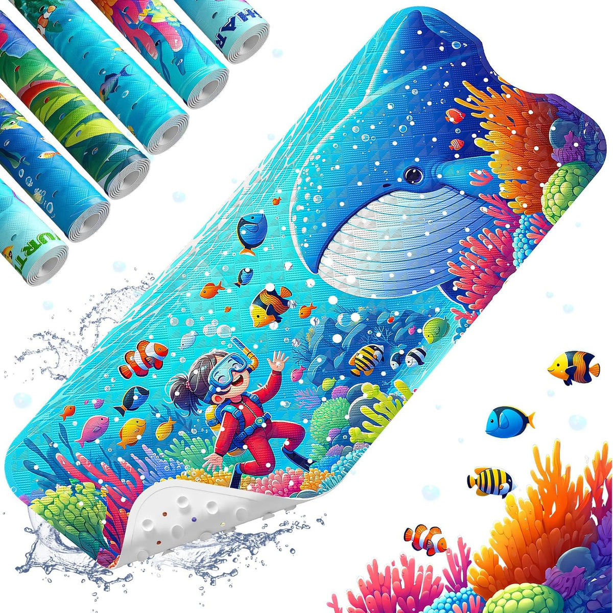 XIYUNTE Baby Bath Mat for Tub Non Slip Kids Bath Mat - 40''x16'' Extra Long Cartoon Bathtub Mat Non Slip Kids Shower Mat Eco-Friendly Toddler Bath Mats with Suction Cups, Machine Washable