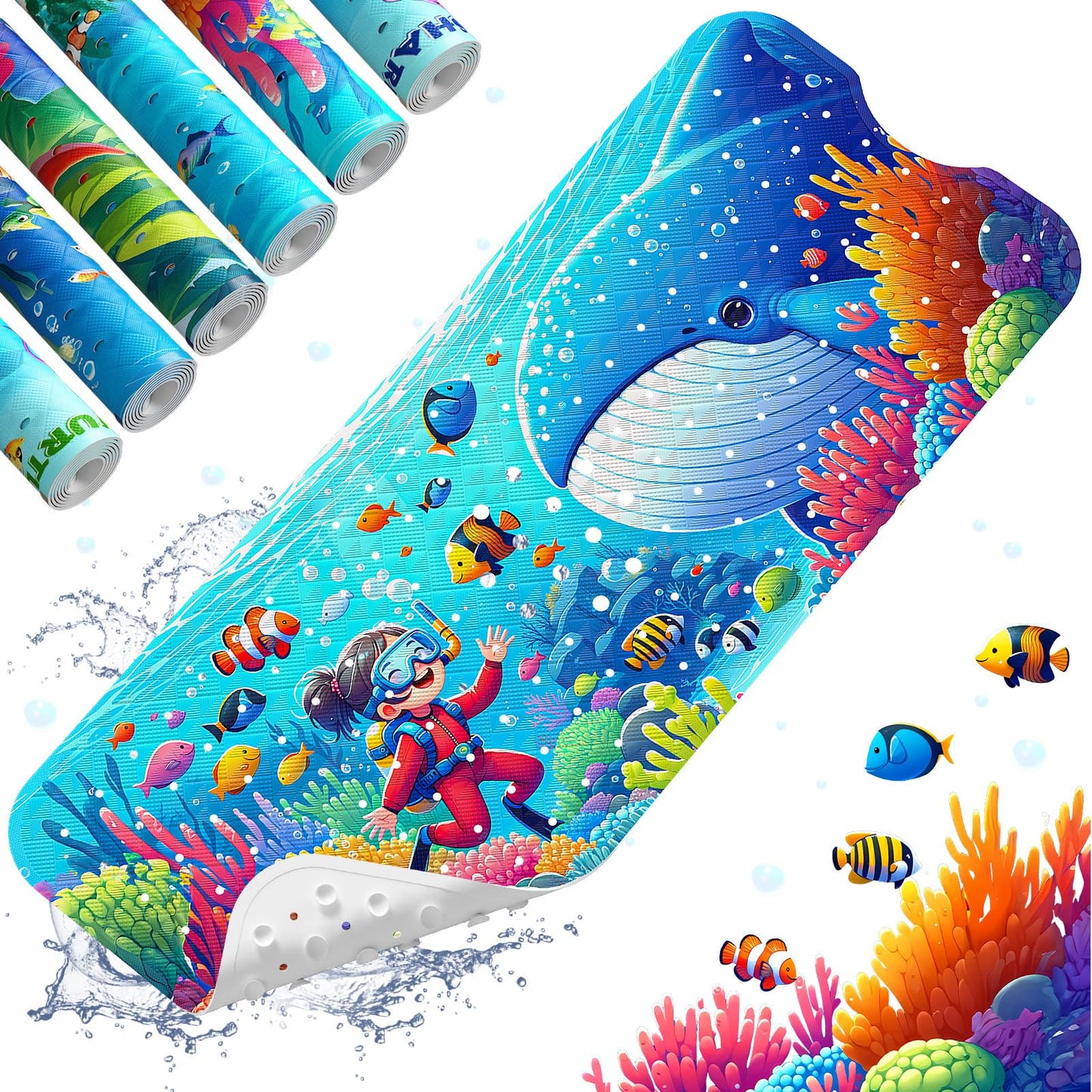 XIYUNTE Baby Bath Mat for Tub Non Slip Kids Bath Mat - 40''x16'' Extra Long Cartoon Bathtub Mat Non Slip Kids Shower Mat Eco-Friendly Toddler Bath Mats with Suction Cups, Machine Washable