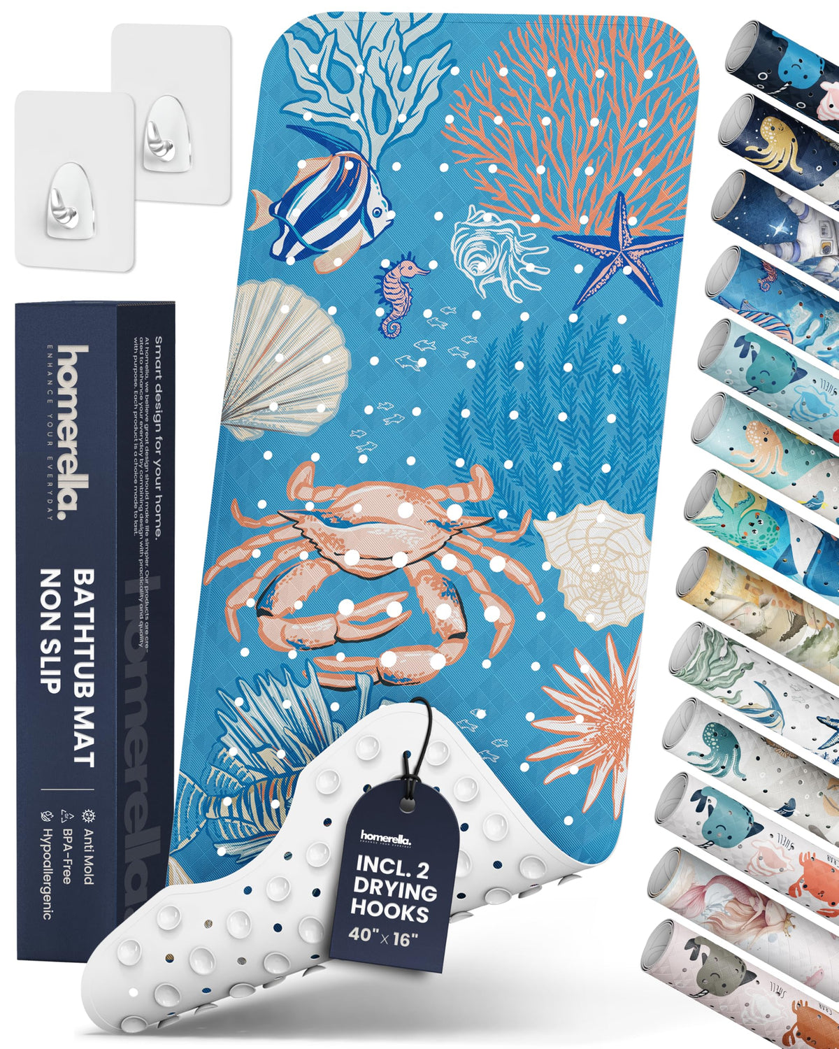 homerella Bathtub Mat Non Slip Kids 40x16 Baby Bath Mat Non Slip Anti Mold | 100% BPA Free, Non Toxic, Mildew Resistant, Machine Washable, Extra Long Kids Bath Mat for Tub Non Slip, Toddler Bath Mat
