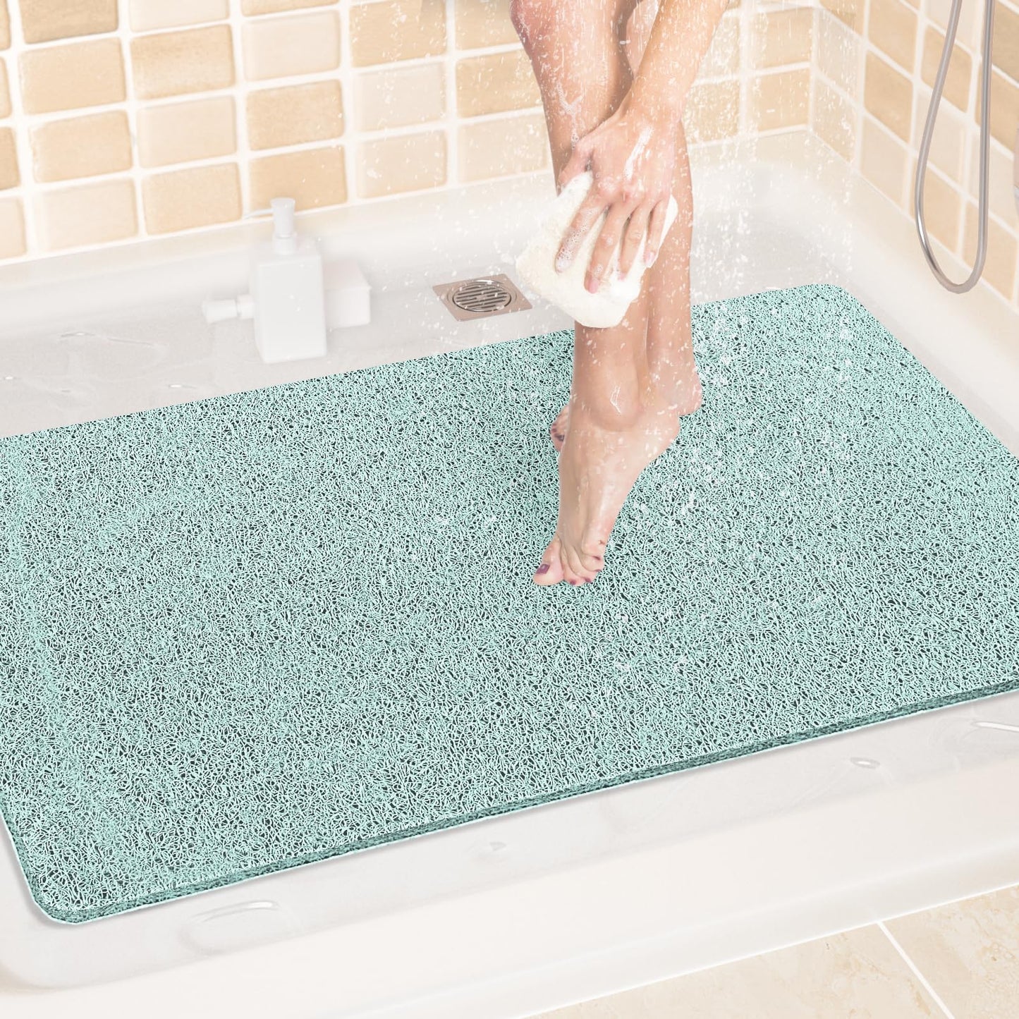 LuxStep Shower Mat Bathtub Mat,24x16 inch, Non-Slip Bath Mat with Drain, Quick Drying PVC Loofah Bathmat for Tub,Shower,Bathroom (Phthalate Free,Grey) | 24x16 inch PVC Loofah Bathmat for Tub,Shower,Bathroom (Phthalate Free,Grey)
