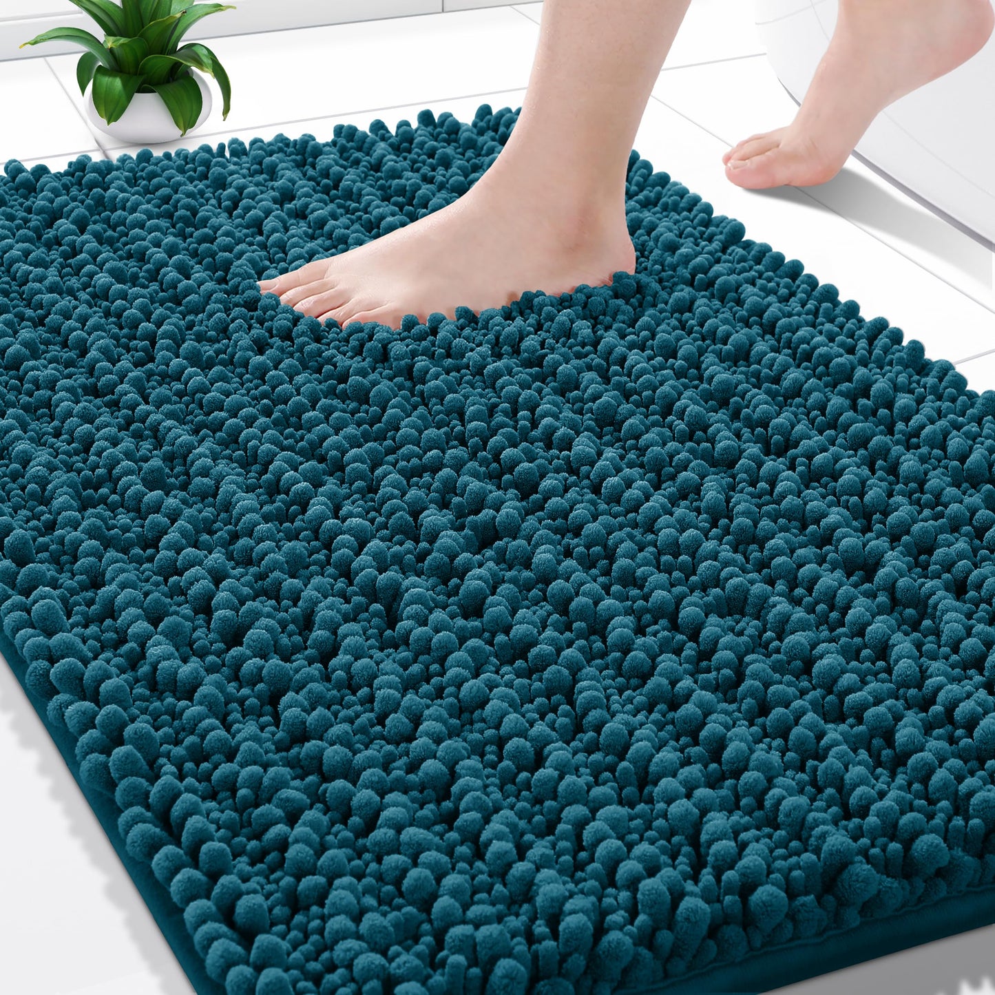 Yimobra Bathroom Rugs Non-Slip Washable – Extra Soft & Absorbent Chenille Bath Mat, Quick-Dry Plush Shaggy Floor & Vanity Bath Rugs for Tub & Shower, Modern Home Decor Accessories, 24 x 17, Grey