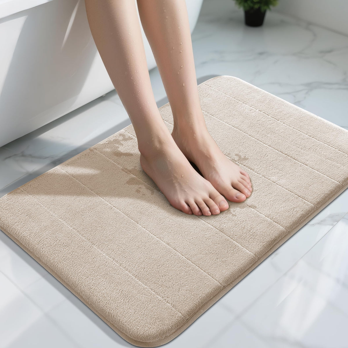 Yimobra Memory Foam Bath Mat, Super Soft Absorbent Bathroom Rug Non Slip, Quick Dry, Machine Washable Floor Carpet for Tub Shower, Home Decor Accessories, 24x17, Grey