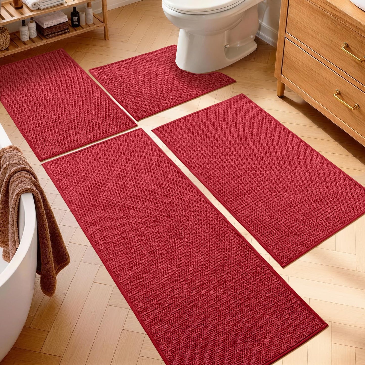 YIHOUSE Gray Bathroom Rugs Sets 3 Piece, Quick Dry Thin Bath Mat with Toilet Rug, Non Slip Absorbent Machine Washable, Bath Runner Rugs for Bathtub Sink Home Decor