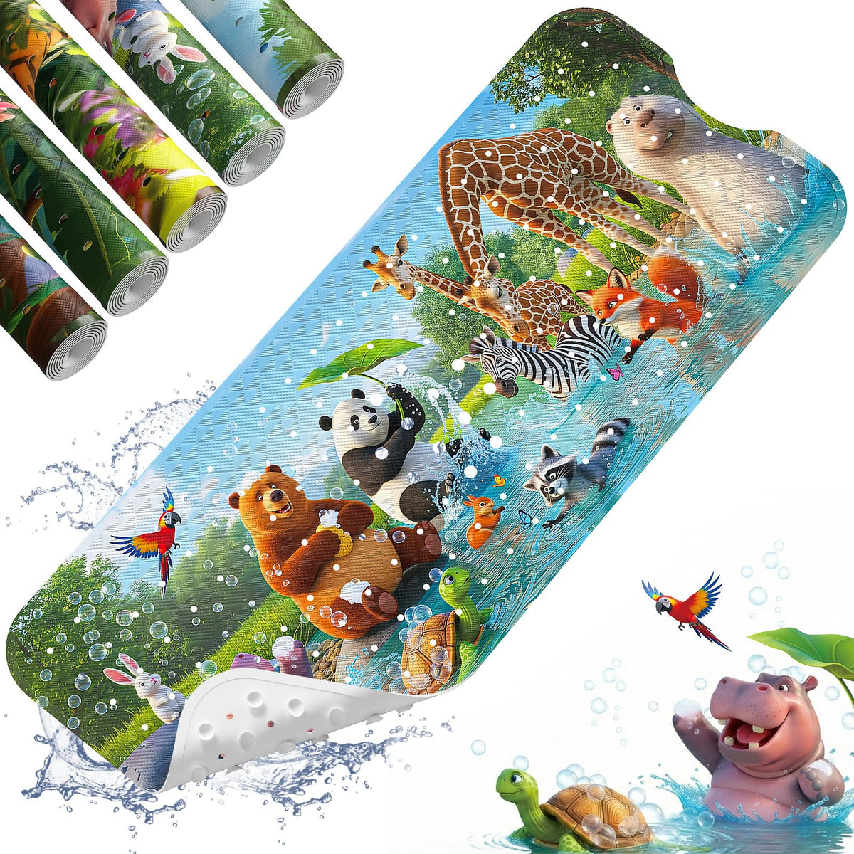 XIYUNTE Baby Bath Mat for Tub Non Slip Kids Bath Mat - 40''x16'' Extra Long Cartoon Turtle Baby Bath Tub Mat Eco-Friendly Toddler Bath Mats with Suction Cups & Drain Holes, Easy to Clean & Easy Drying