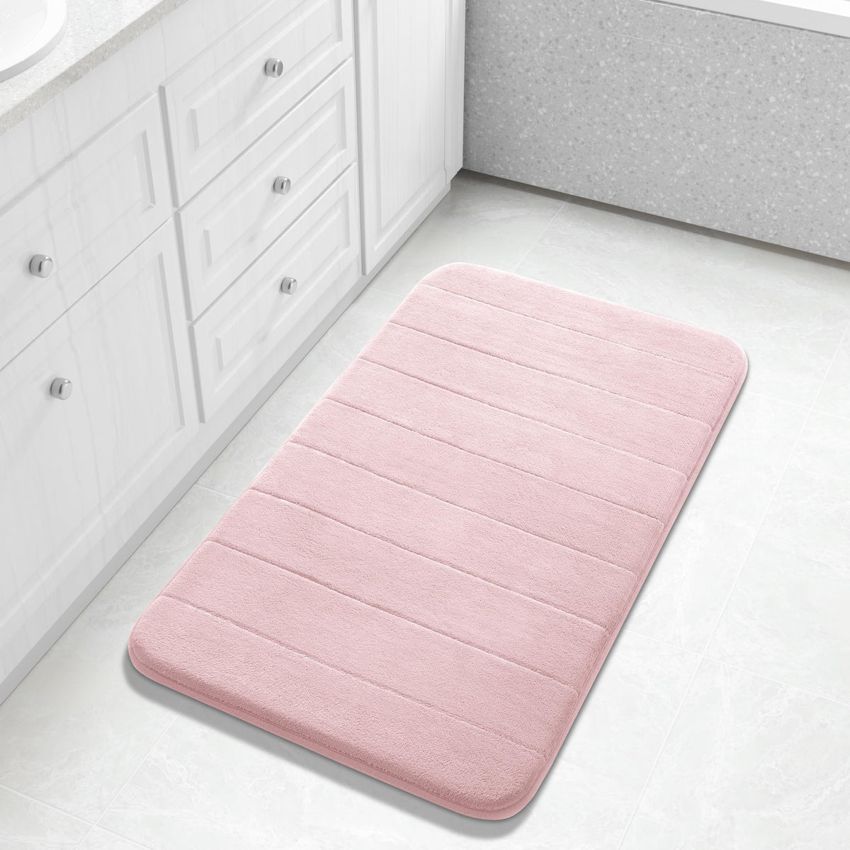 Yimobra Memory Foam Bath Mat, Super Soft Absorbent Bathroom Rug Non Slip, Quick Dry, Machine Washable Floor Carpet for Tub Shower, Home Decor Accessories, 24x17, Grey