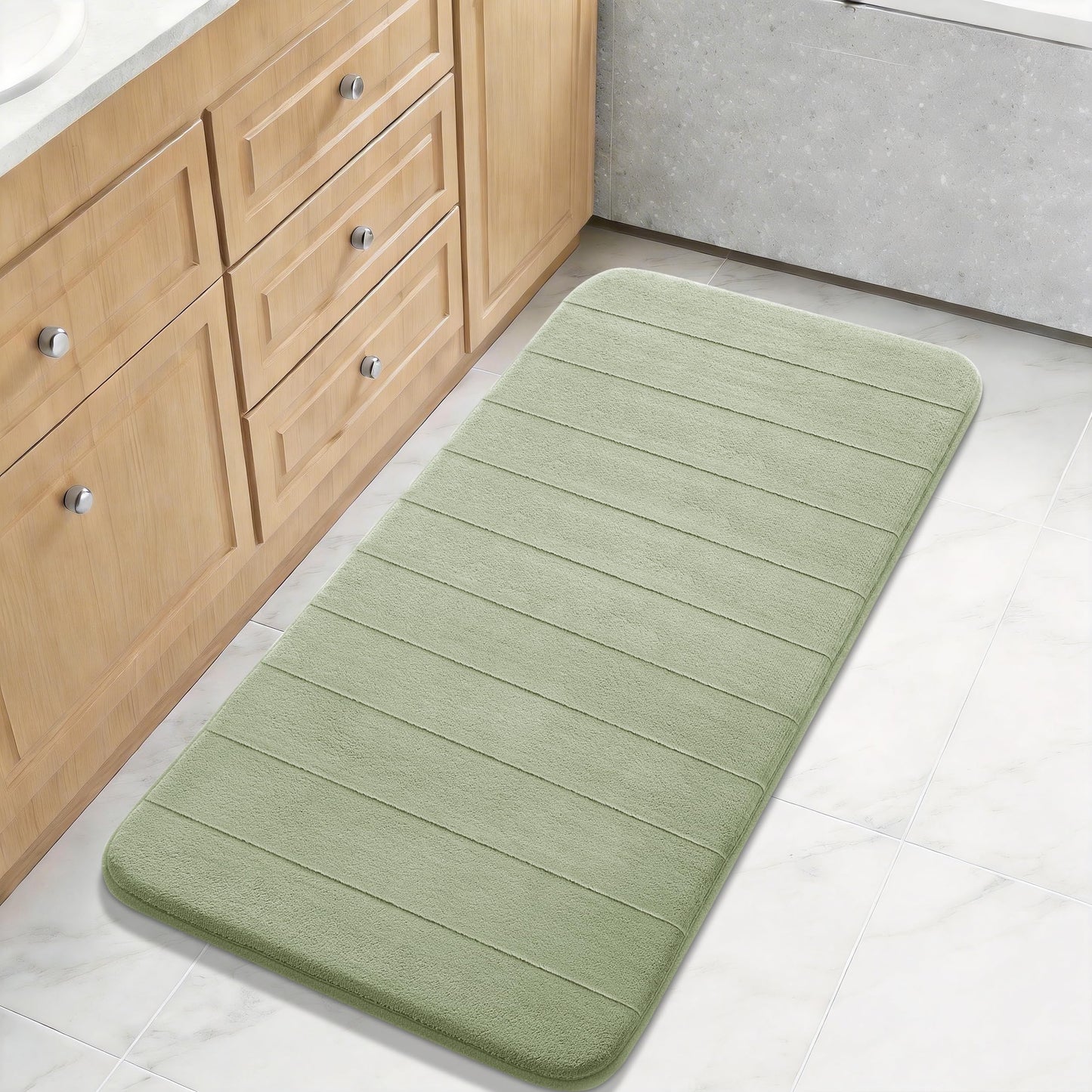Yimobra Memory Foam Bath Mat, Super Soft Absorbent Bathroom Rug Non Slip, Quick Dry, Machine Washable Floor Carpet for Tub Shower, Home Decor Accessories, 24x17, Grey