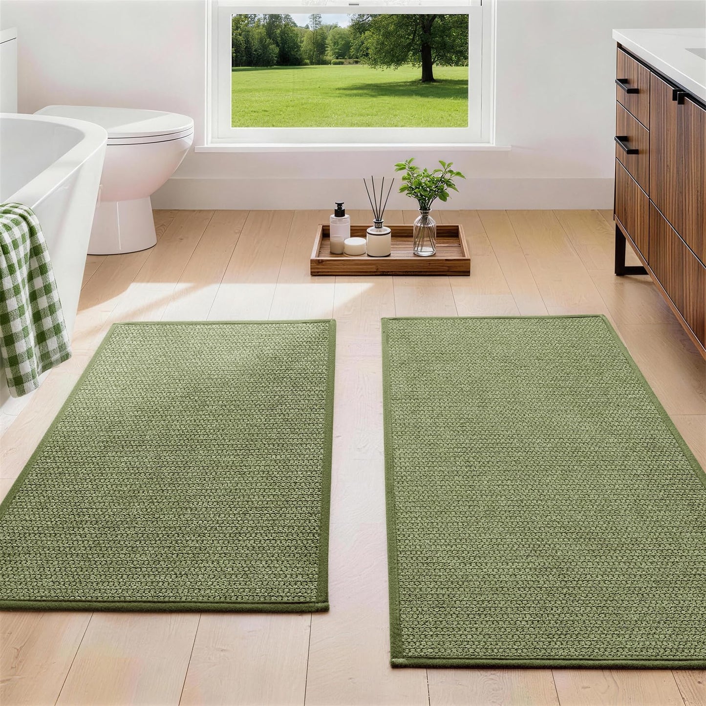 YIHOUSE Gray Bathroom Rugs Sets 3 Piece, Quick Dry Thin Bath Mat with Toilet Rug, Non Slip Absorbent Machine Washable, Bath Runner Rugs for Bathtub Sink Home Decor