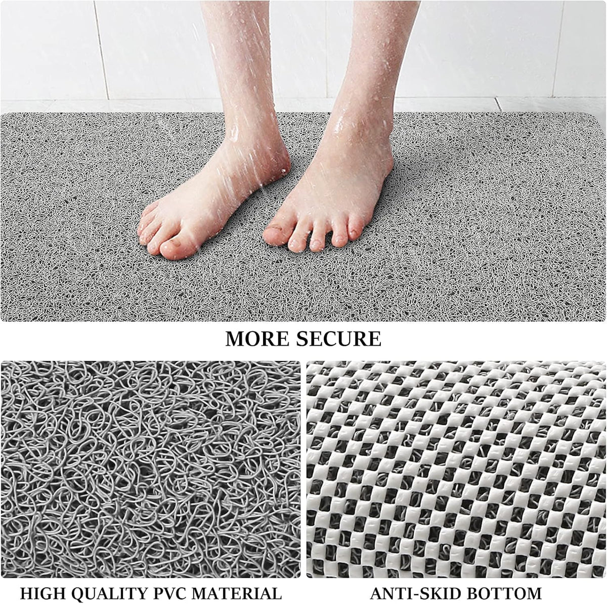 LuxStep Shower Mat Bathtub Mat,24x16 inch, Non-Slip Bath Mat with Drain, Quick Drying PVC Loofah Bathmat for Tub,Shower,Bathroom (Phthalate Free,Grey) | 24x16 inch PVC Loofah Bathmat for Tub,Shower,Bathroom (Phthalate Free,Grey)