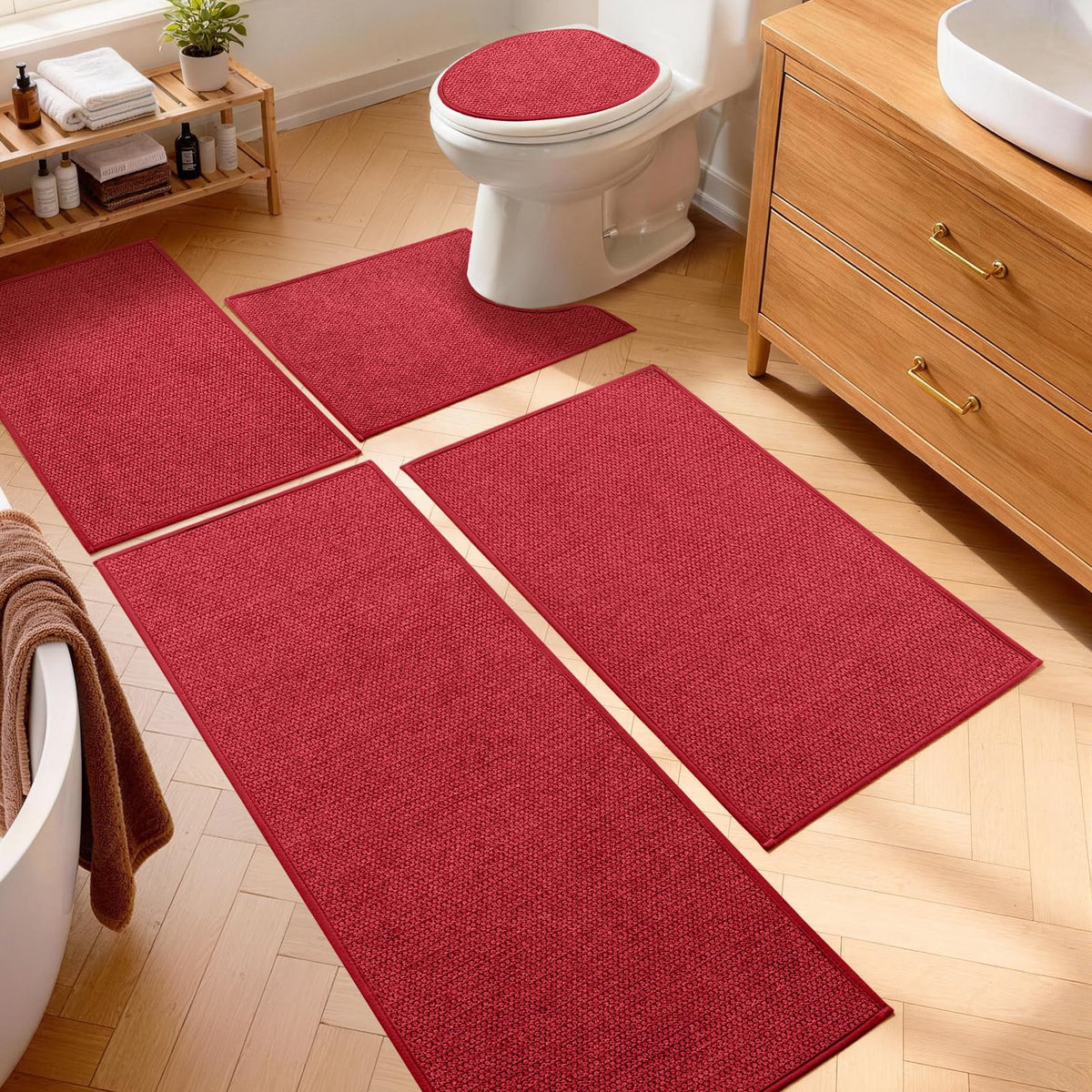 YIHOUSE Gray Bathroom Rugs Sets 3 Piece, Quick Dry Thin Bath Mat with Toilet Rug, Non Slip Absorbent Machine Washable, Bath Runner Rugs for Bathtub Sink Home Decor