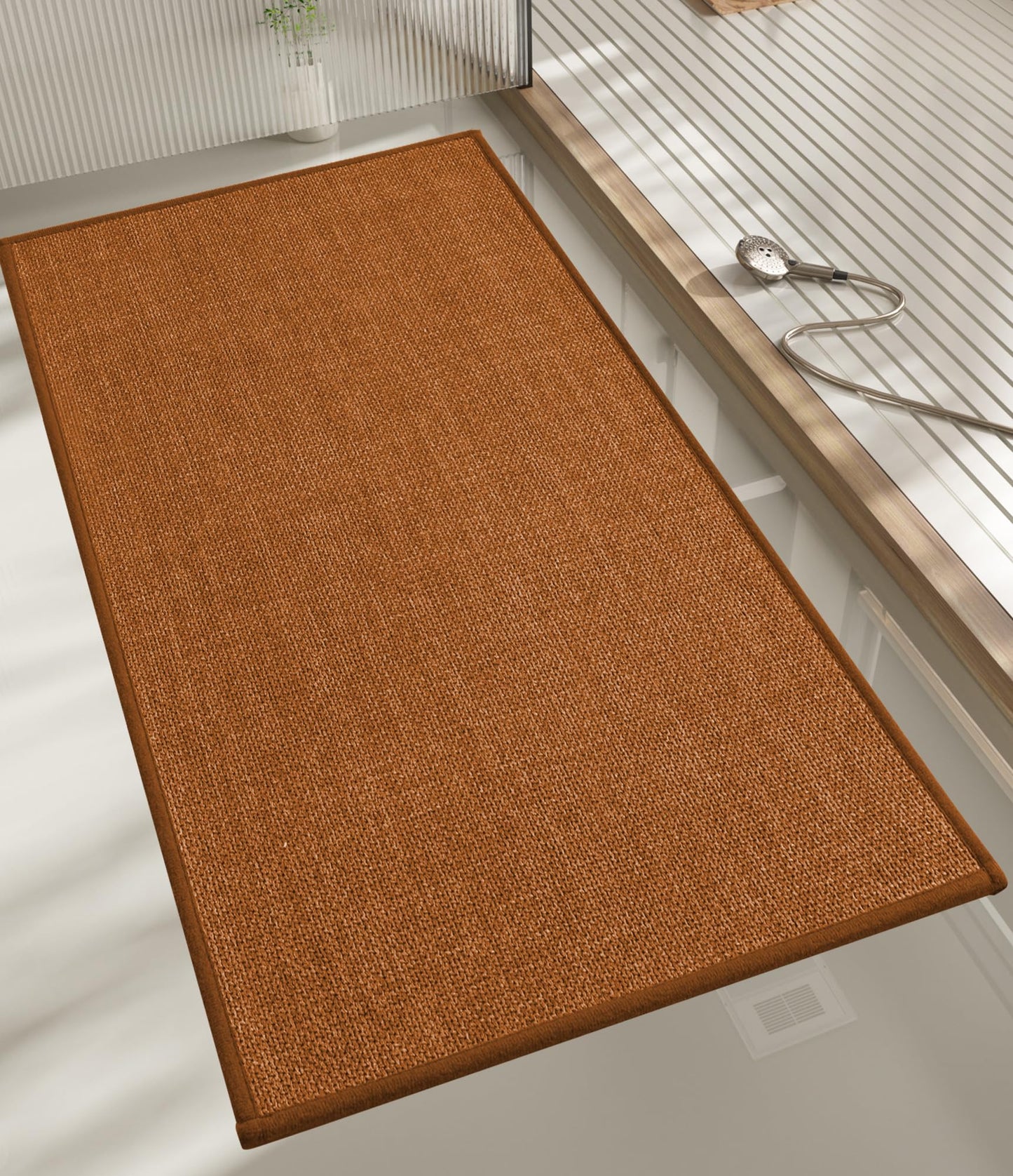 chakme Bathroom Rugs Mat 24x17, Ultra Thin Non Slip Bath Mat Small Quick Dry Absorbent Bath Mat for Bathroom Floor, (Dark Beige, 24"x17")