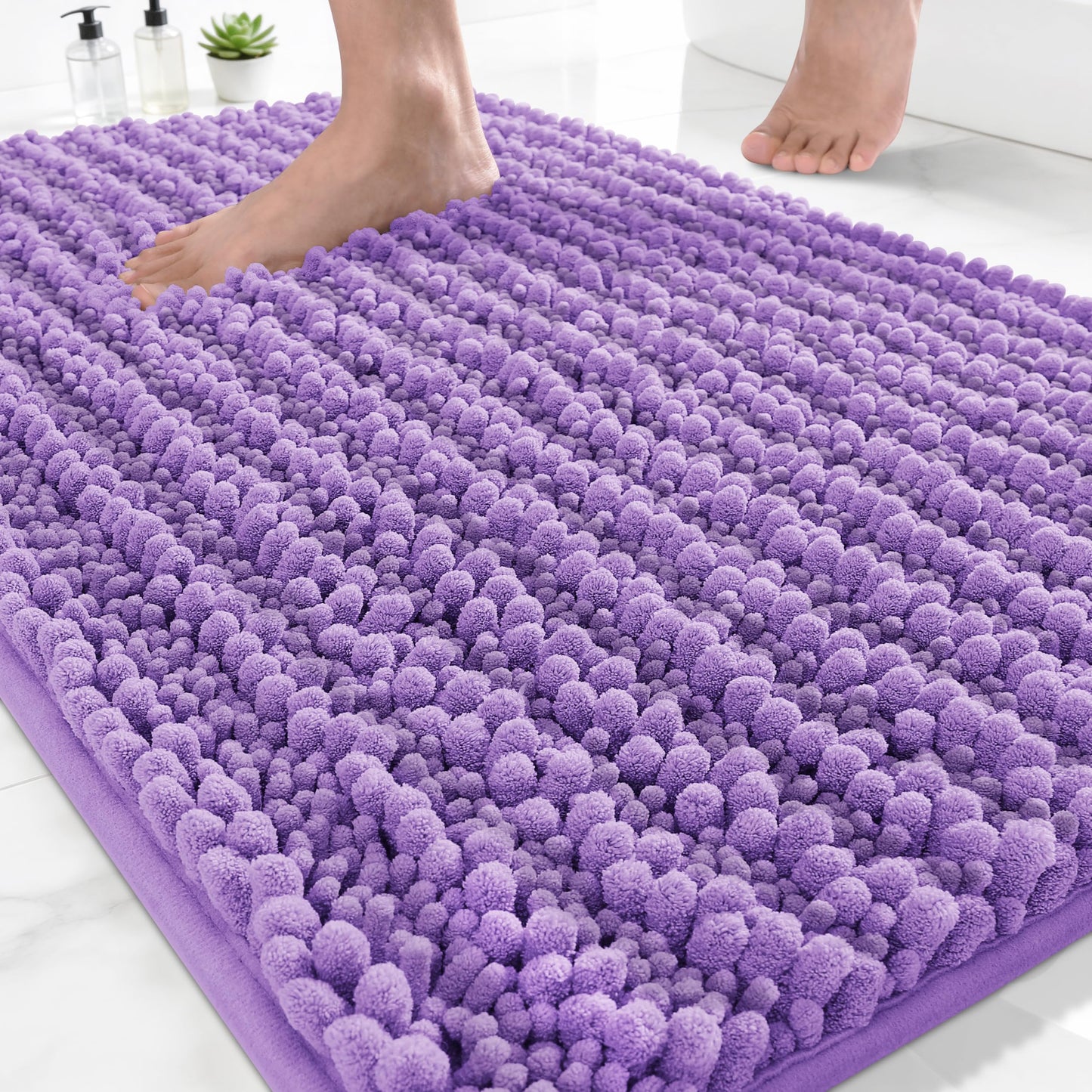 Yimobra Bathroom Rugs Non-Slip Washable – Extra Soft & Absorbent Chenille Bath Mat, Quick-Dry Plush Shaggy Floor & Vanity Bath Rugs for Tub & Shower, Modern Home Decor Accessories, 24 x 17, Grey