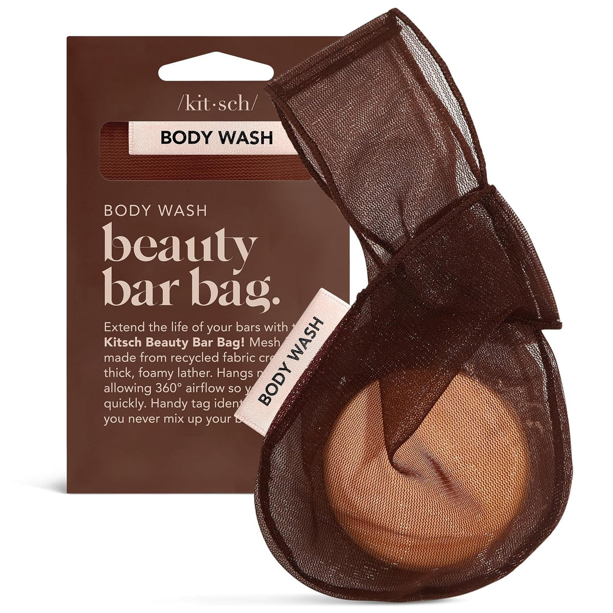 Kitsch Soap Saver Bag – Patented Mesh Bag Soap Holder – Chocolate | for Shampoo and Conditioner Bars – Extends Use & Prevents Soggy Mess – Recycled Beauty Mesh Pouch, Eco-Friendly