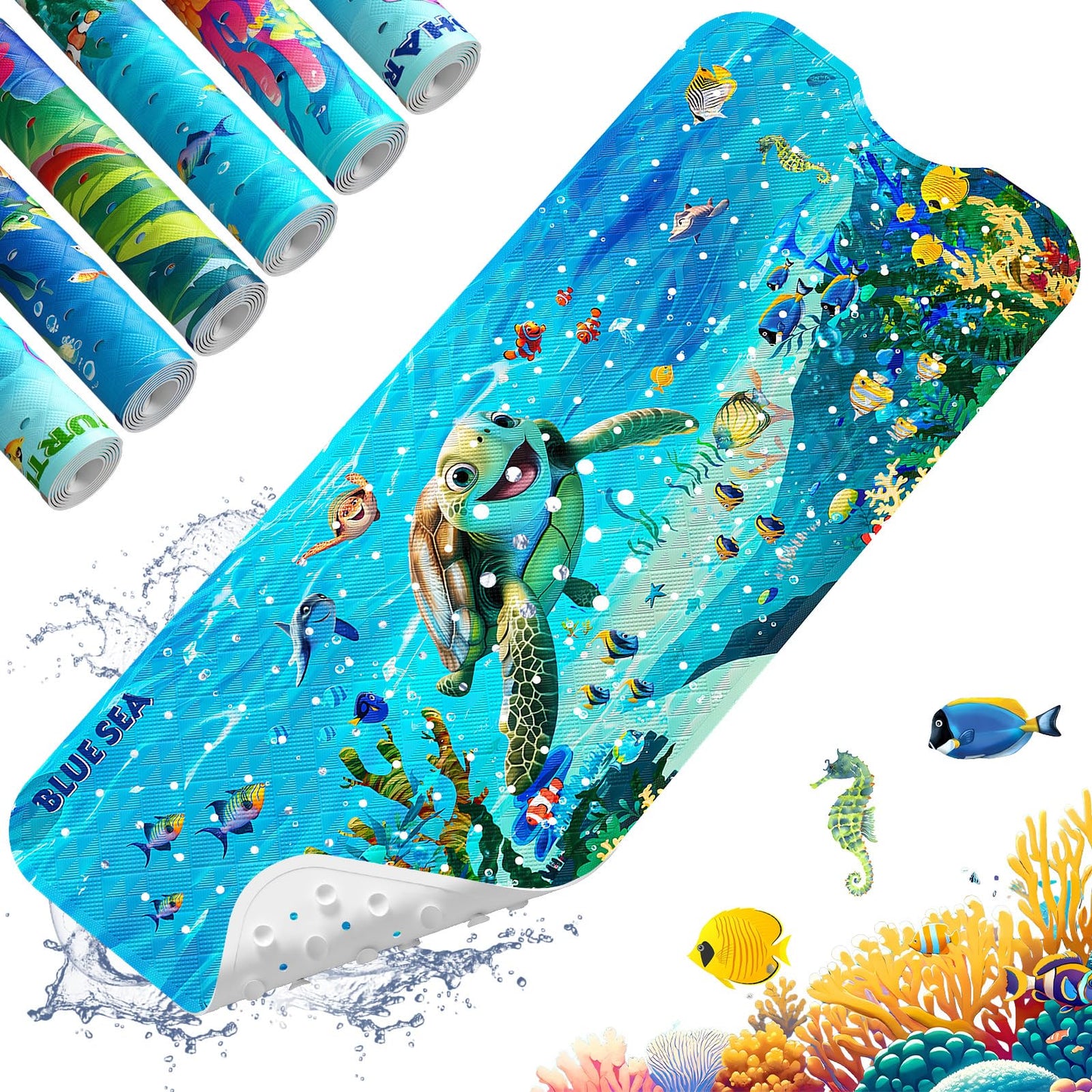 XIYUNTE Baby Bath Mat for Tub Non Slip Kids Bath Mat - 40''x16'' Extra Long Cartoon Bathtub Mat Non Slip Kids Shower Mat Eco-Friendly Toddler Bath Mats with Suction Cups, Machine Washable