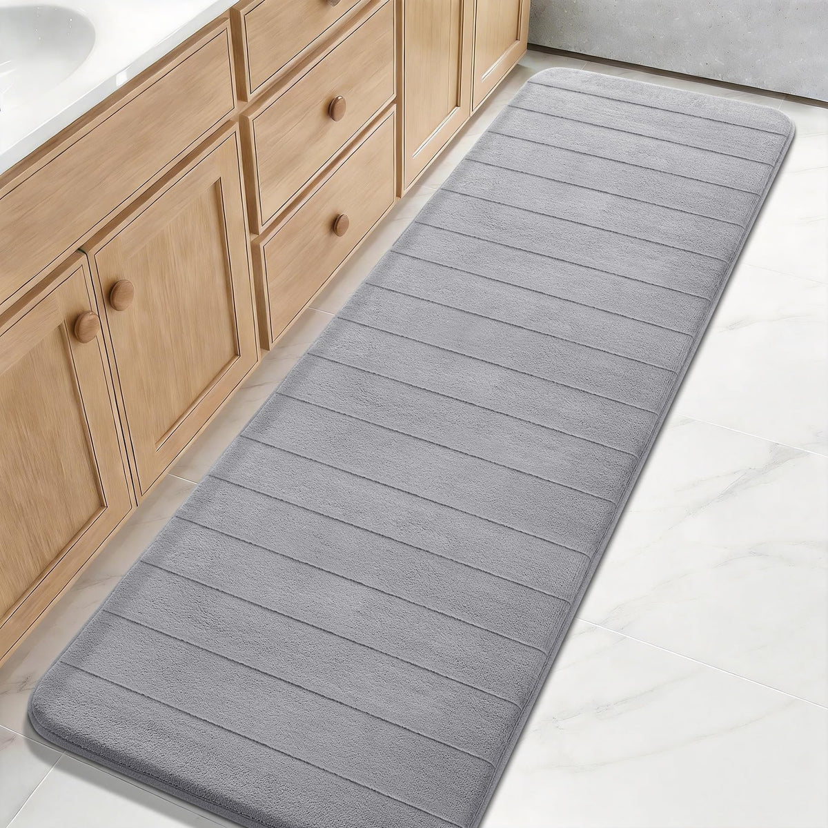 Yimobra Memory Foam Bath Mat, Super Soft Absorbent Bathroom Rug Non Slip, Quick Dry, Machine Washable Floor Carpet for Tub Shower, Home Decor Accessories, 24x17, Grey